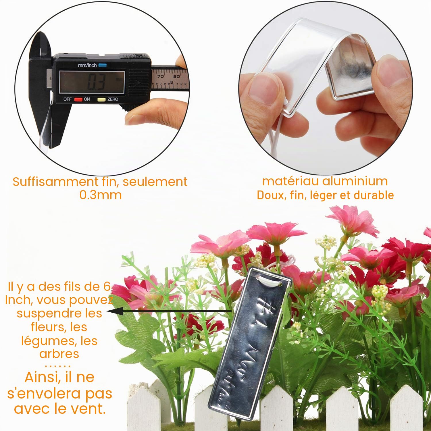 Lot de 100 étiquettes imperméables en aluminium pour marqueurs de plantes avec fils de 15,2 cm