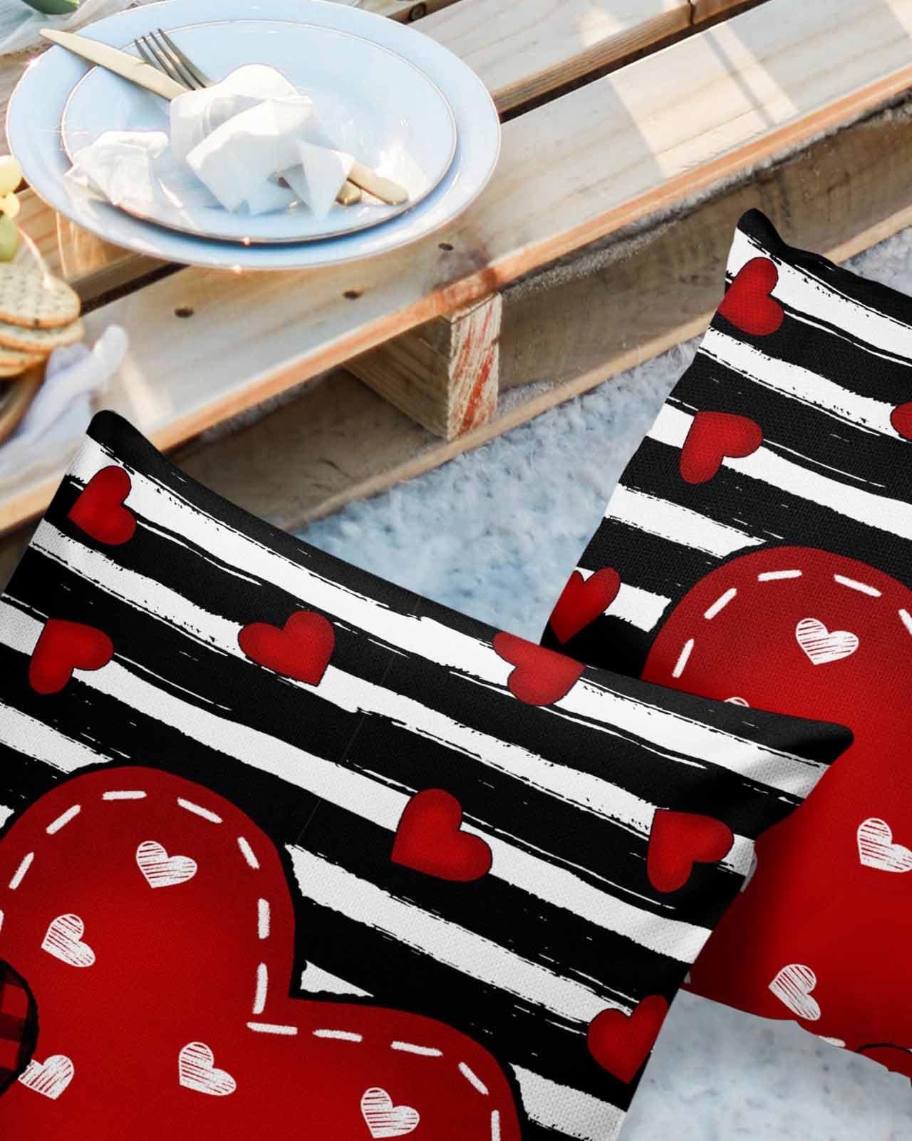 LEOKOTI Red Love Heart Valentine's Day Outdoor Pillow Covers 18