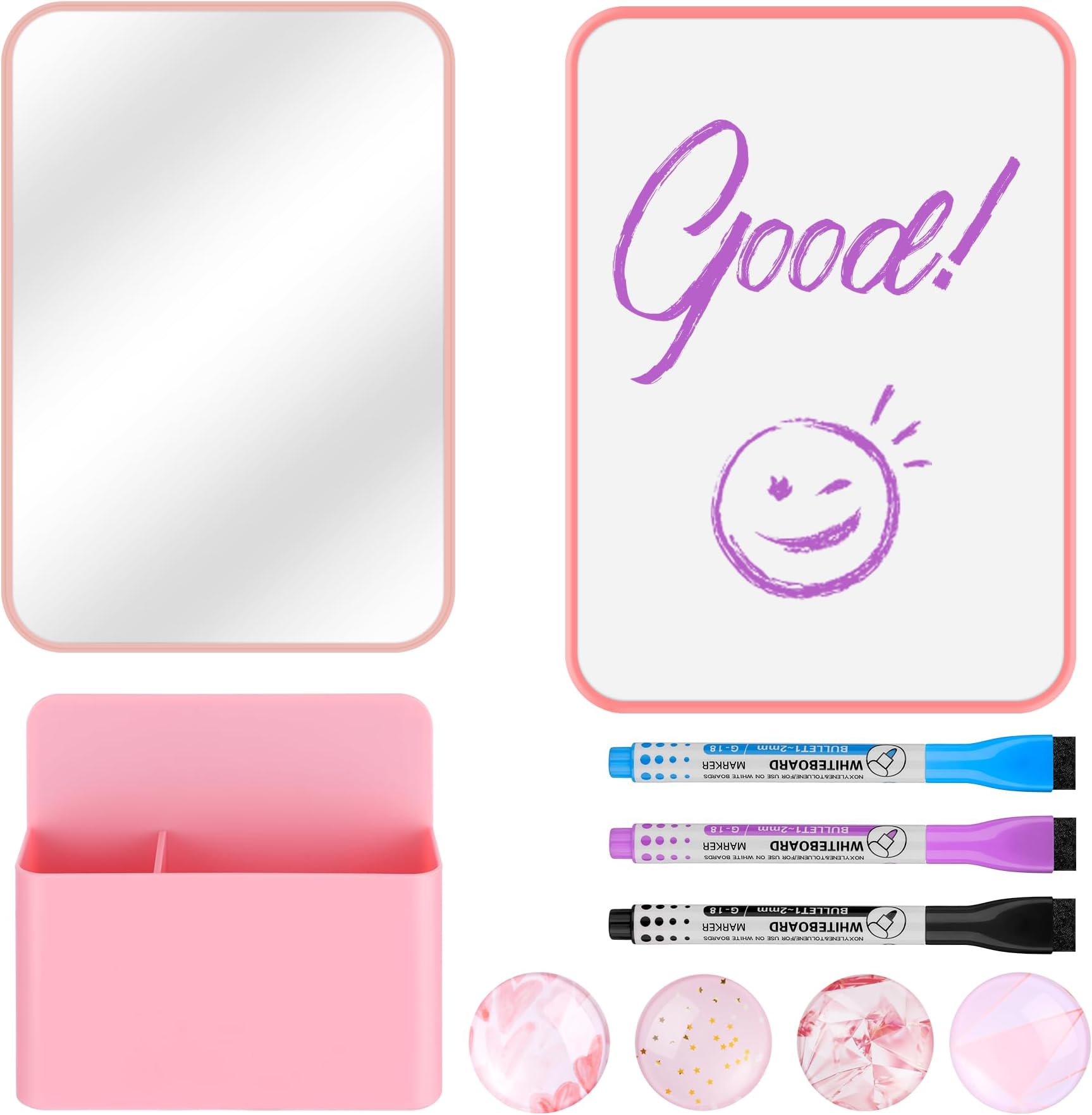 HAUTOCO Locker Accessories Kit, Back to School Essentials 10 Pieces Locker Organizer Supplies for School Work, Includes Whiteboard, Mirror, Magnetic Dry Erase Markers Holder and More, Pink