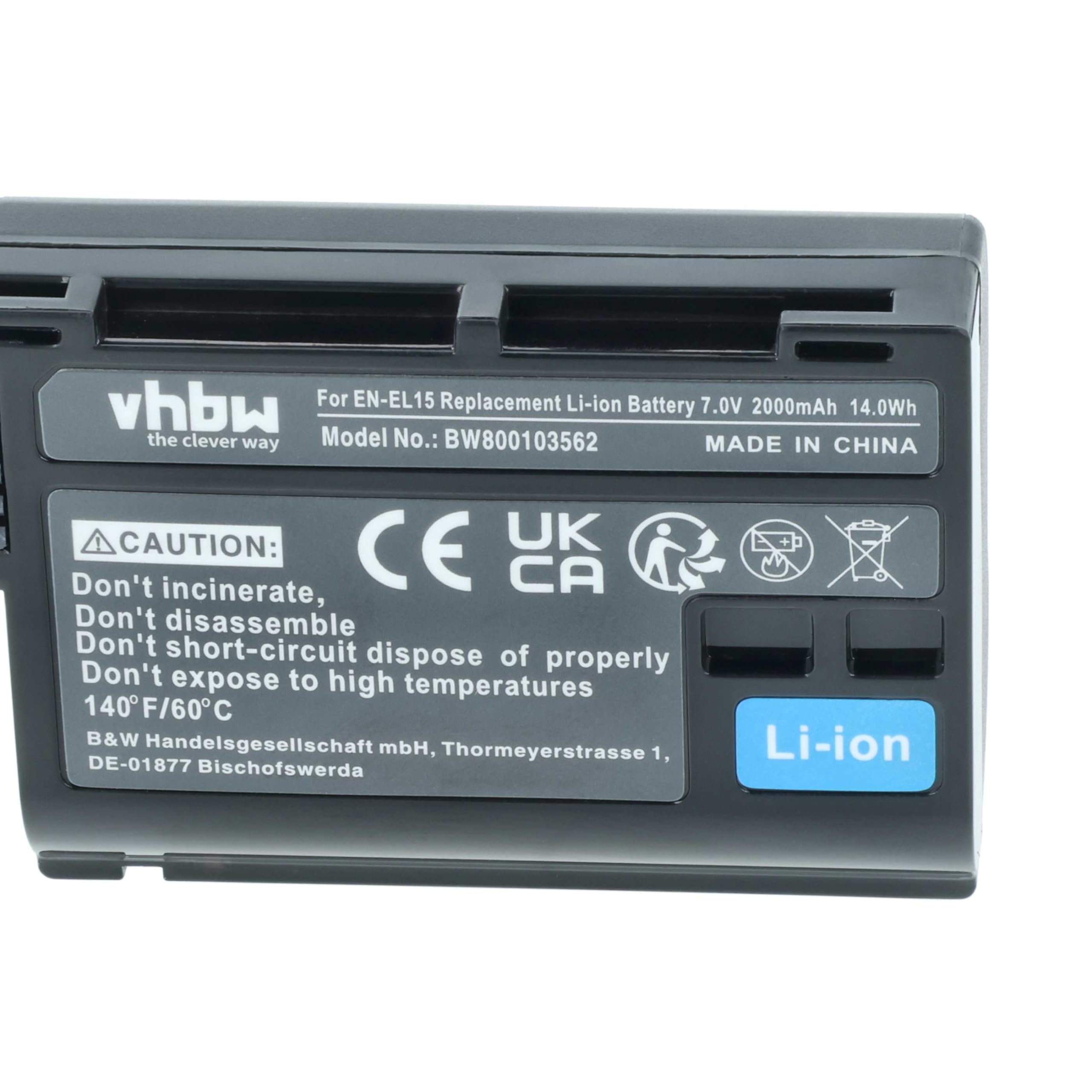 vhbw 3 x akumulator zamienny do Nikon EN-EL15, EN-EL15b, EN-EL15A, EN-EL15c do kamery (2000 mAh, 7 V, Li-Ion), Infochip