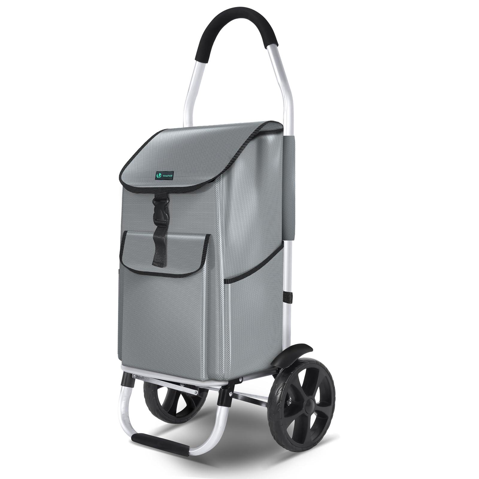 Vounot Grey Vounot® Folding Shopping Trolley, Aluminium Lightweight Shopping Cart With Detachable Shopping Bag, Waterproof Fabric, Mudguard Stair Climbing Wheels Grocery Trolley, 58L