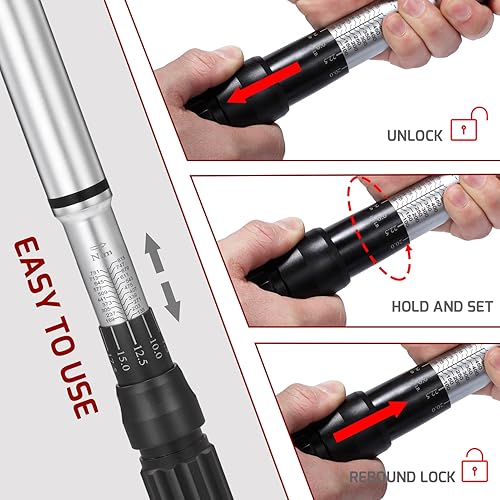 Miniatura 4 de Llave dinamométrica de clic de 34 pulgadas, juego de llaves dinamométricas ajustables de doble escala con una llave hexagonal 100-600ft.lb  135-815Nm