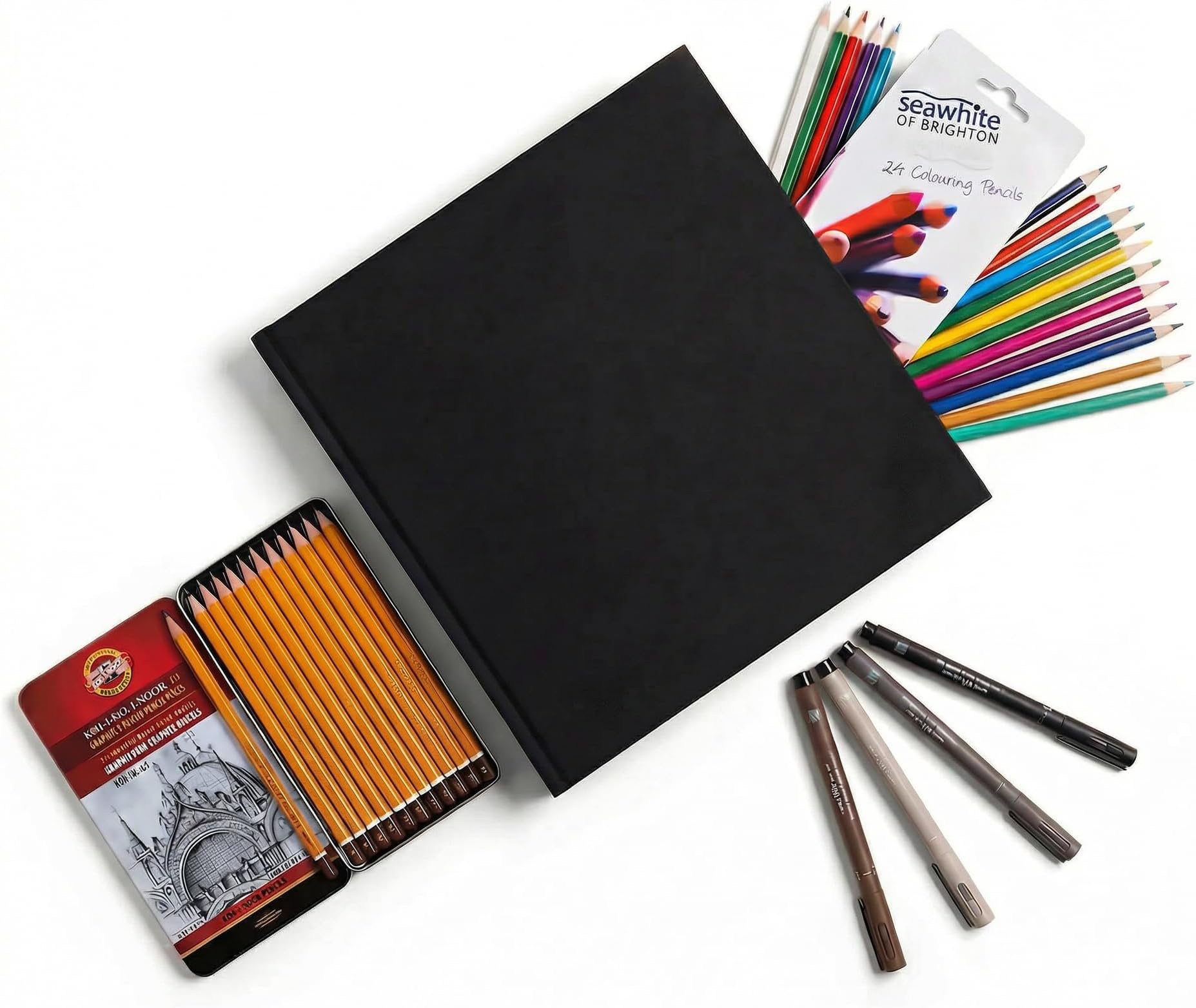 of Brighton Jumbo Square Sketchbook 25x25cm – Chunky Black Cloth Hardback Artist’s Sketch Pad with 190 Pages of 140gsm All-Media, Acid-Free Cartridge Paper – for Drawing, Sketching & Journals