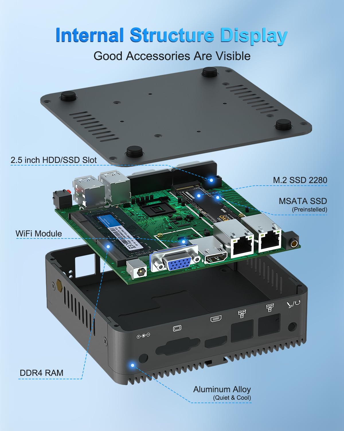 FANPEEC Mini PC Celeron J4125 Fanless Windows 11 Pro 16GB RAM