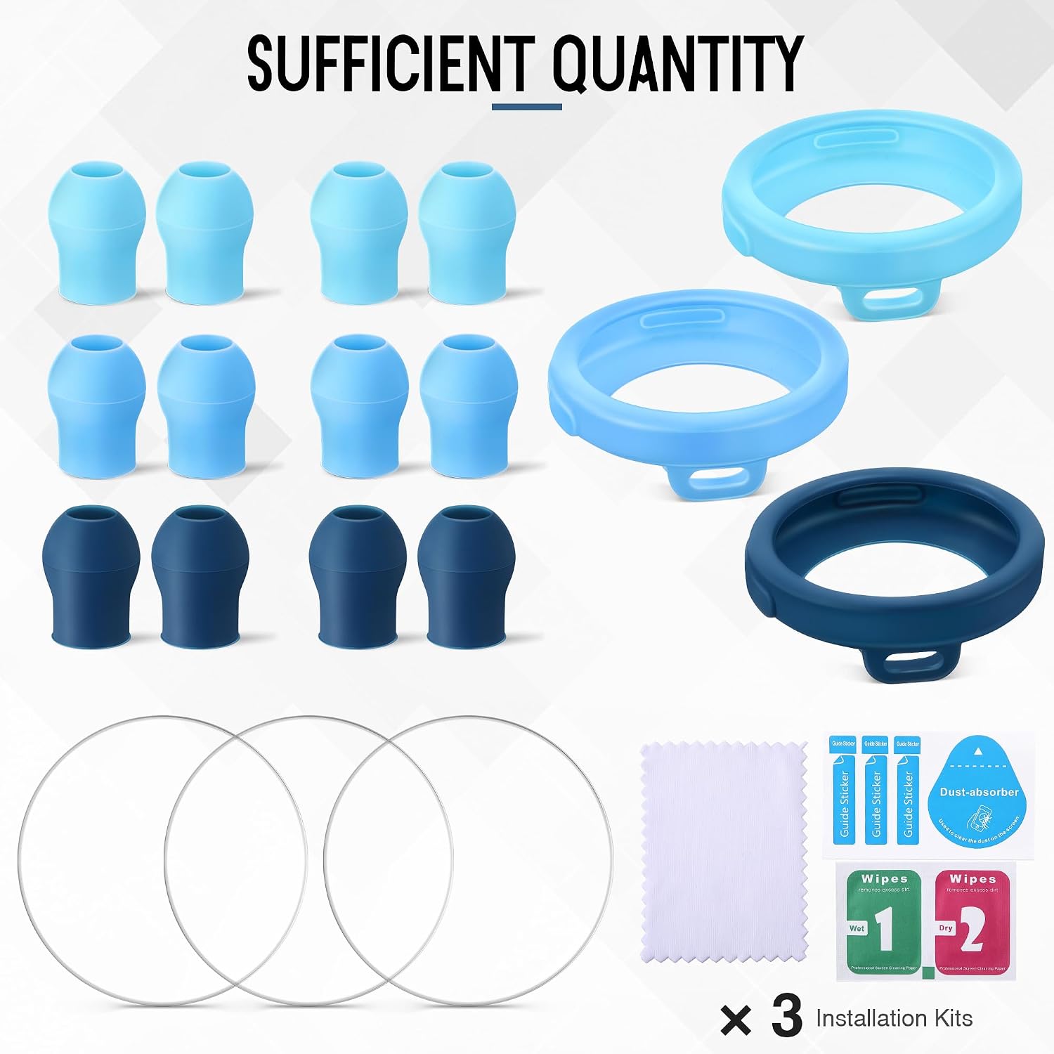 All in One Protection Kit Compatible with EKO CORE 500,Blue | 3 Pc 2.5D Tempered Glass Screen Protector, 3 Pc Digital Stethoscope Cover, 12 Pc Silicone Ear Tip, Dustproof Protection