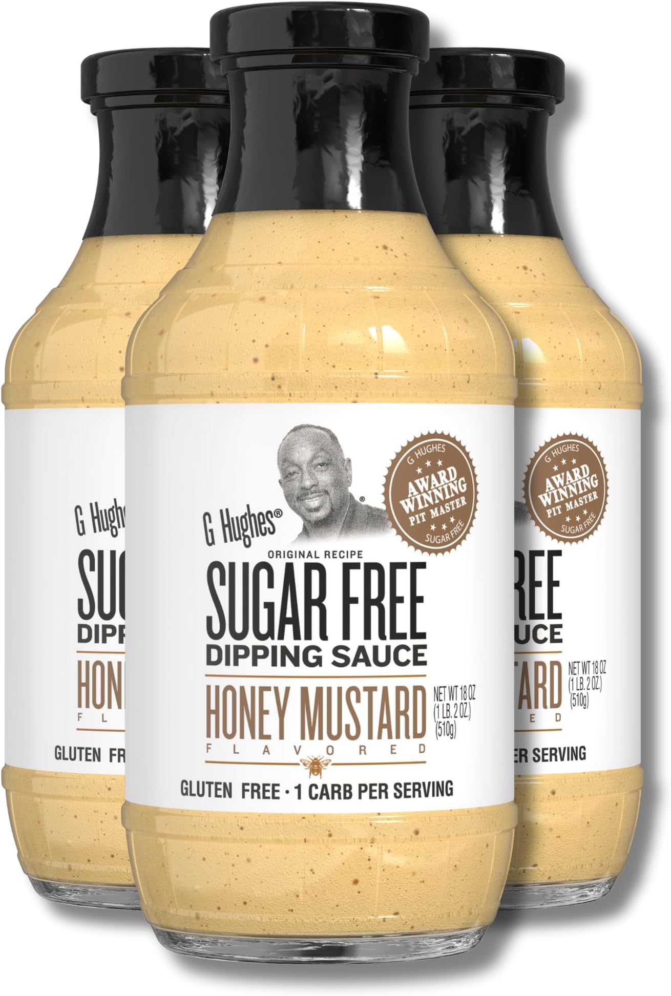 G Hughes Sugar Free Honey Mustard Dipping Sauce - Sugar Free Honey Mustard, Gluten Free Mustard, Low Carb Honey Mustard Dressing, No Sugar Added -18 Oz (3-Pack)