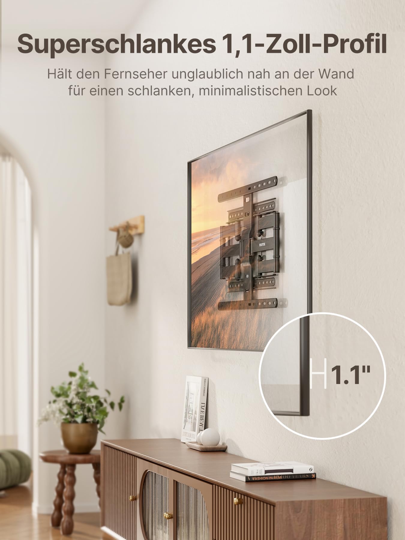 monTEK Ultra Slim TV Wandhalterung Schwenkbar für 43-90 Zoll Fernseher, 1,1" dünne TV Halterung Vollbewegliche Wandhalterung, doppelt schwenkbar, max. VESA 600x400 mm, bis zu ~60 kg