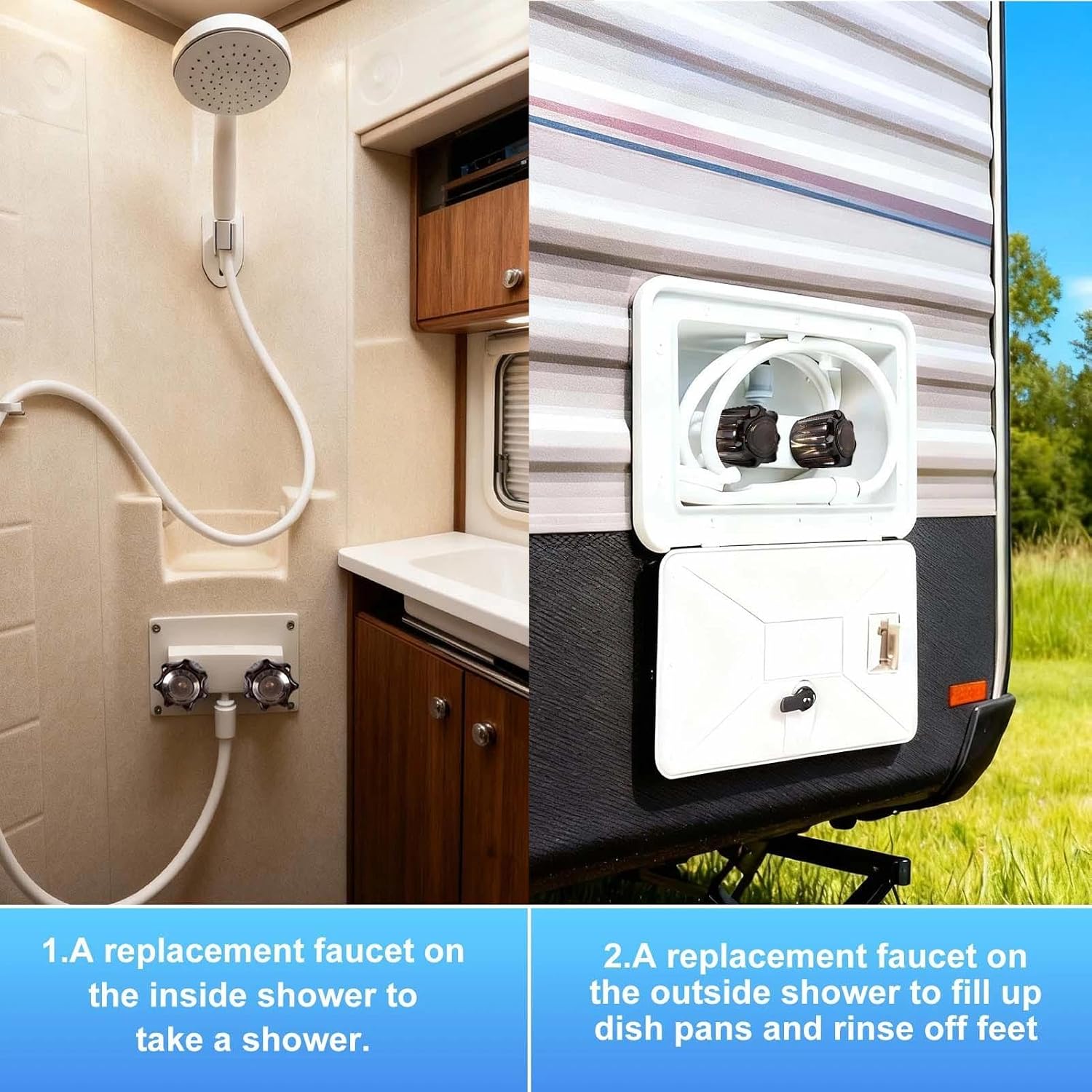 SPEEDWOX RV Shower Faucet Replacement 4" - Camper Shower Faucet Valve Diverter with Dual Smoked Acrylic Knobs, for RV Motorhome Trailer Bathroom Camper Replacement