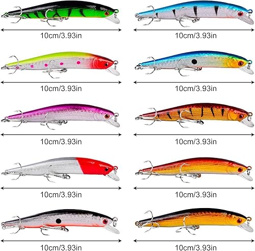 Miniatura 4 de OriGlam 10 señuelos de pesca – Cebo de natación realista, señuelo duro Minnow para trucha, cebos duros para agua salada y agua dulce