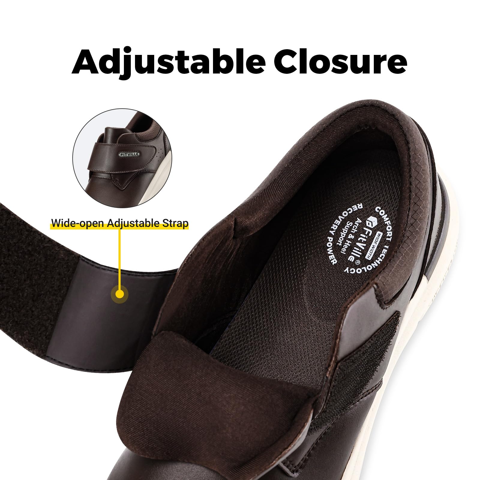 FitVille Scarpe Uomo Pelle Extra Larghe Scarpe con Chiusura a Strappo Sneaker Regolabile per Piedi Sensibili