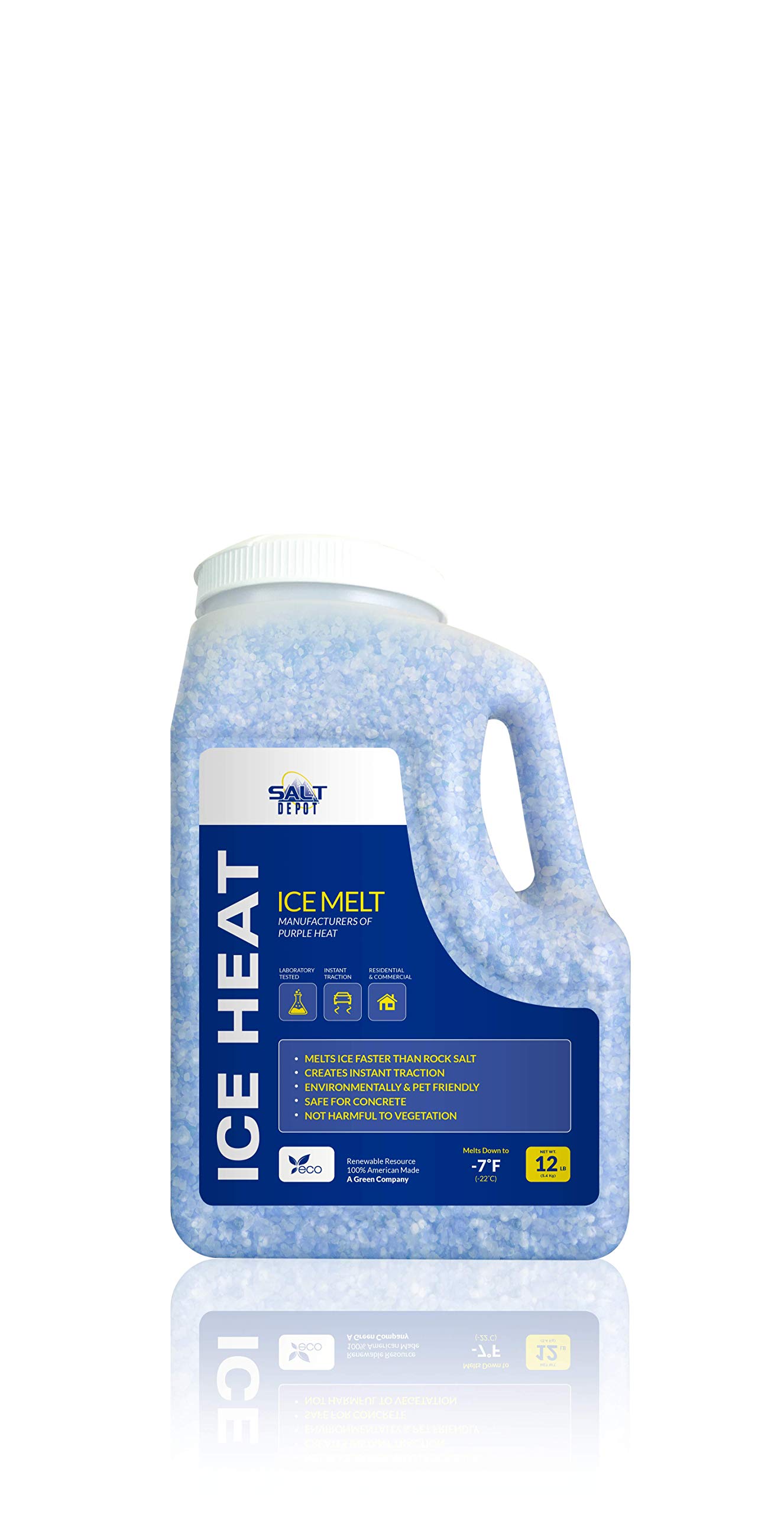 Salt Depot Ice Heat Solar Snow & Ice Melter (-7°F / -21.6°C) Safe for Pets and on Concrete, All Natural Minerals (12LB Shaker Jug)