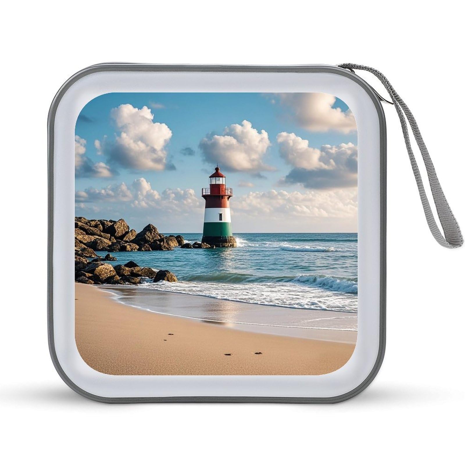 LZQPOEAS Sea Lighthouse Sandbeach CD Case DVD Case Holder Wallet 40 Capacity Hard Plastic CD/DVD Portable Storage Binder Zipper DVD Disc Cases CD Storage Organizer Holder for Car Home Office