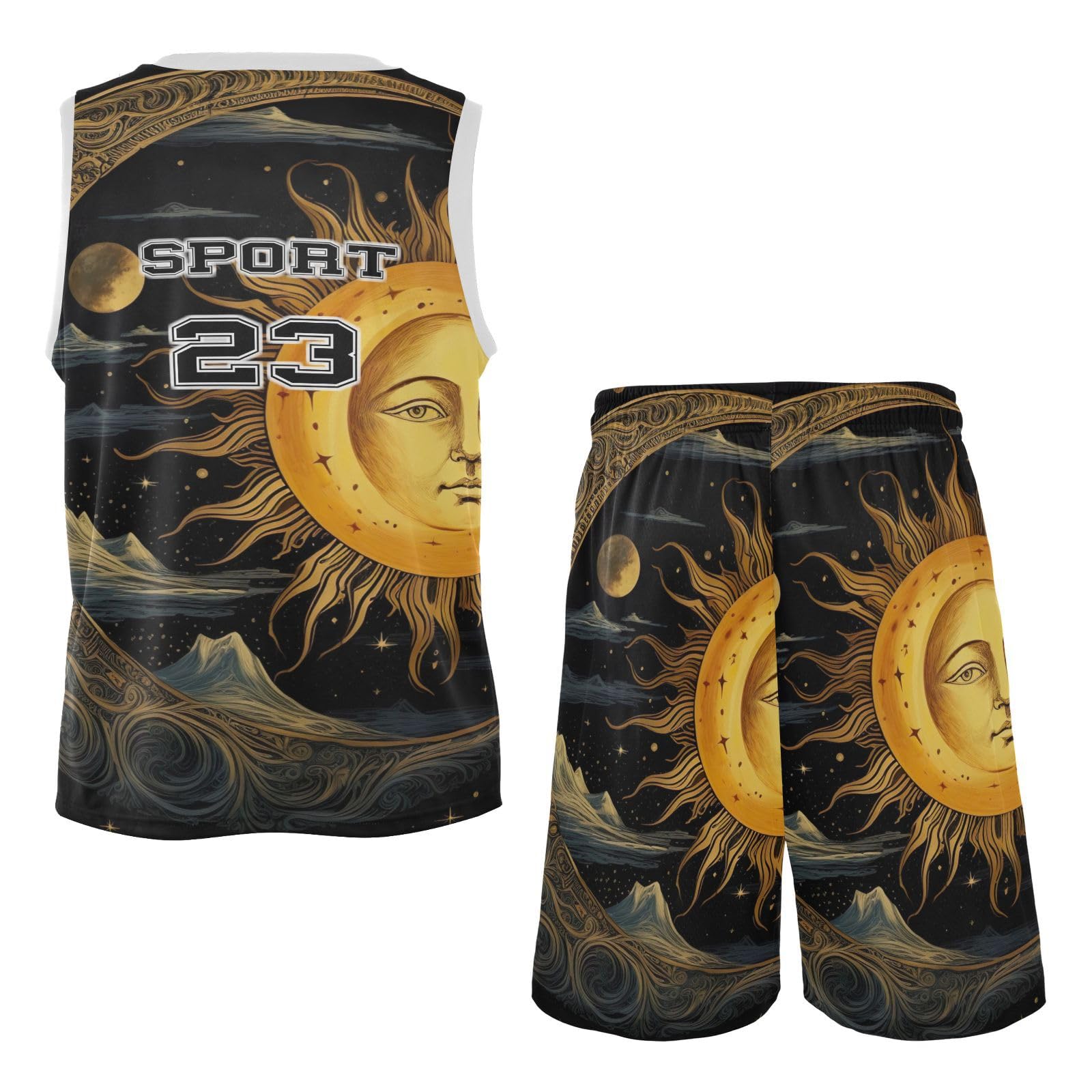 FLildon Sun and Moon Boys Basketball Jersey Set Tank Top Shorts Tracksuit Sport Training Suit for Kids, L