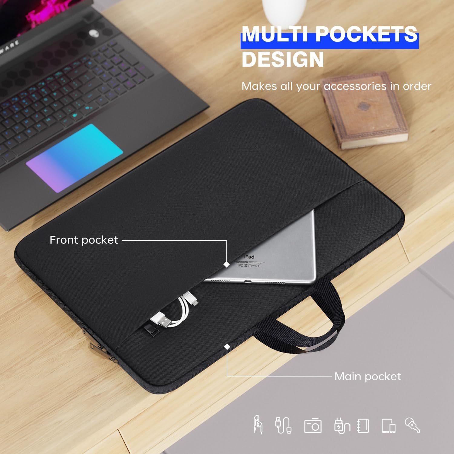 18-19 Inch Gaming Laptop Sleeve Carrying Case for 18 in Alienware 18 Area-51/m18 R2/m18 Gaming Laptop, 18" Razer Blade, 18" ASUS ROG Strix Scar 18 G18, Acer Nitro 5 18, MSI 18 inch Case Bag, Black - Image 3