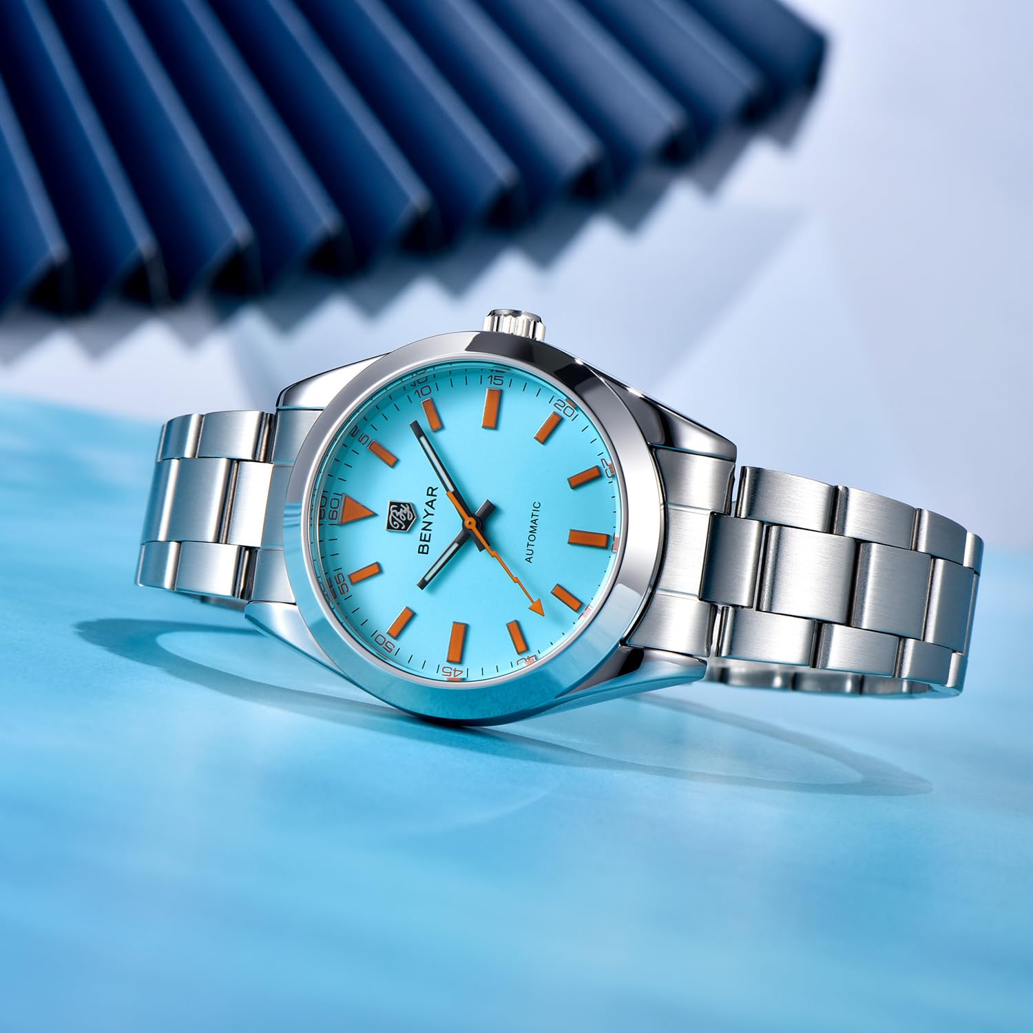 BENYAR Orologio meccanico automatico da uomo, modello 5218, quadrante in cristallo zaffiro, acciaio inossidabile, impermeabile 100 m, a carica automatica, orologio da polso da lavoro