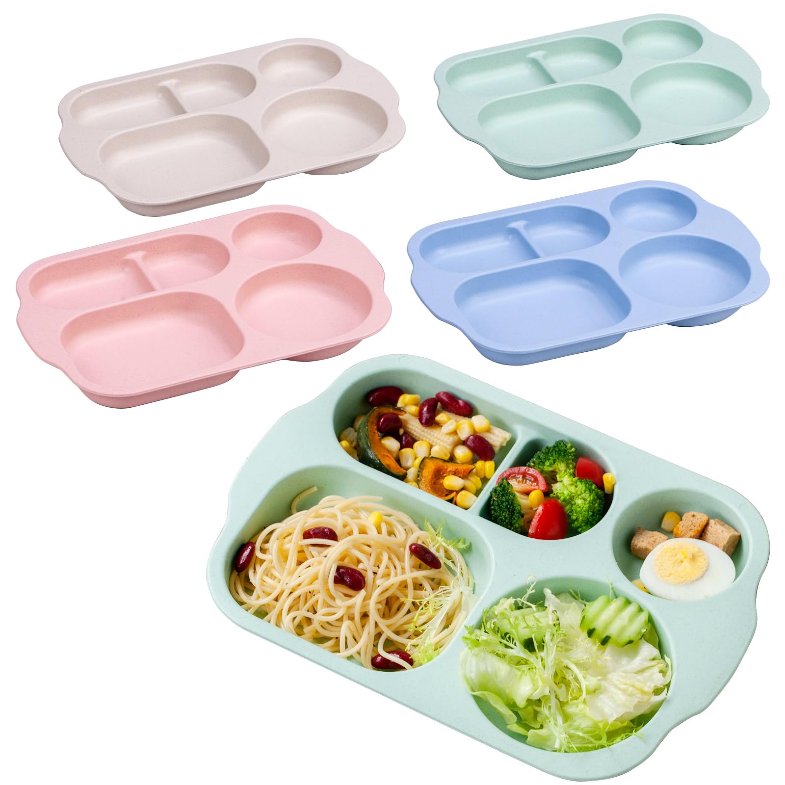 Dinner Plate Set 12 inch Unbreakable Divided Plates 5 Compartment Healthy Plate Portion Plates for Adults Kids, BBA Free,Reusable,Lightweight,Microwave and Dishwasher Safe
