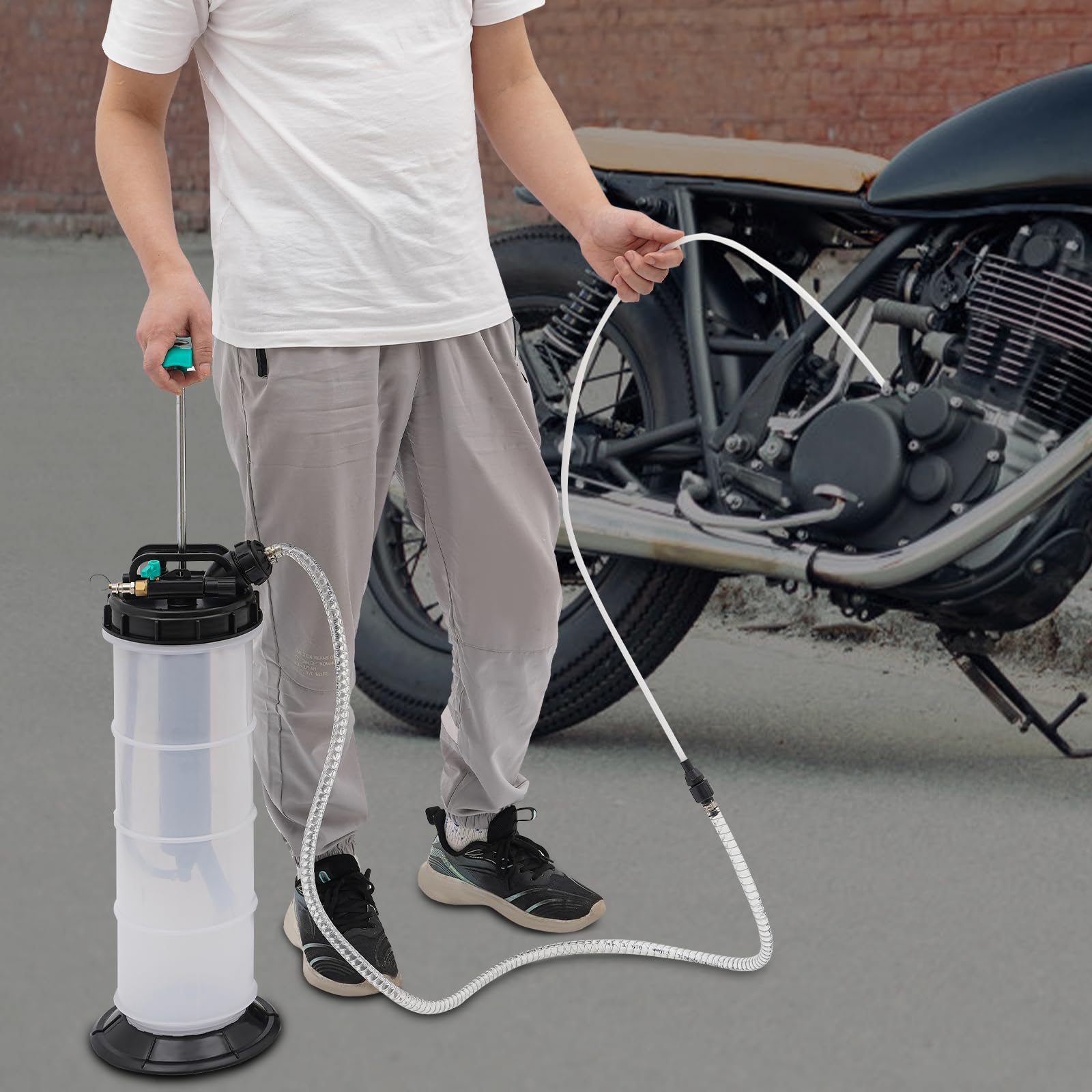 Aspirador de aceite de doble uso manual y neumático de 7,5 l, bomba de aceite líquido, con 4 mangueras, apto para cortadoras agrícolas, coches, motocicletas y barcos