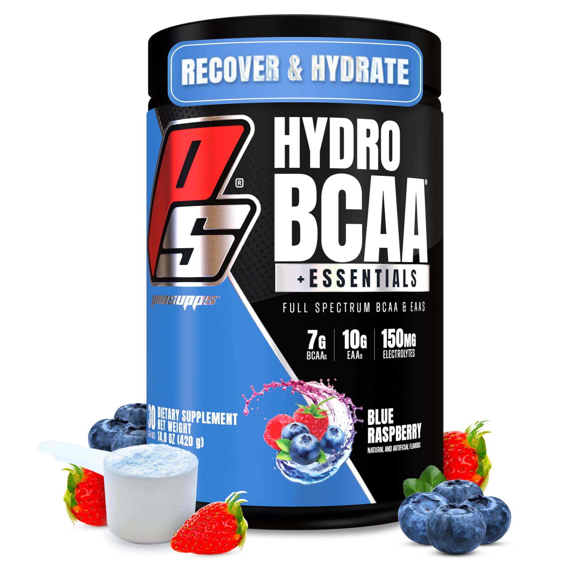 ProSupps HydroBCAA Essentials BCAA Powder - Pre Workout and Post Workout Drink with EAAs Amino Acid Powder for Muscle Recovery, Energy, Fat Loss and Hydration (Blue Raspberry, 30 Servings)