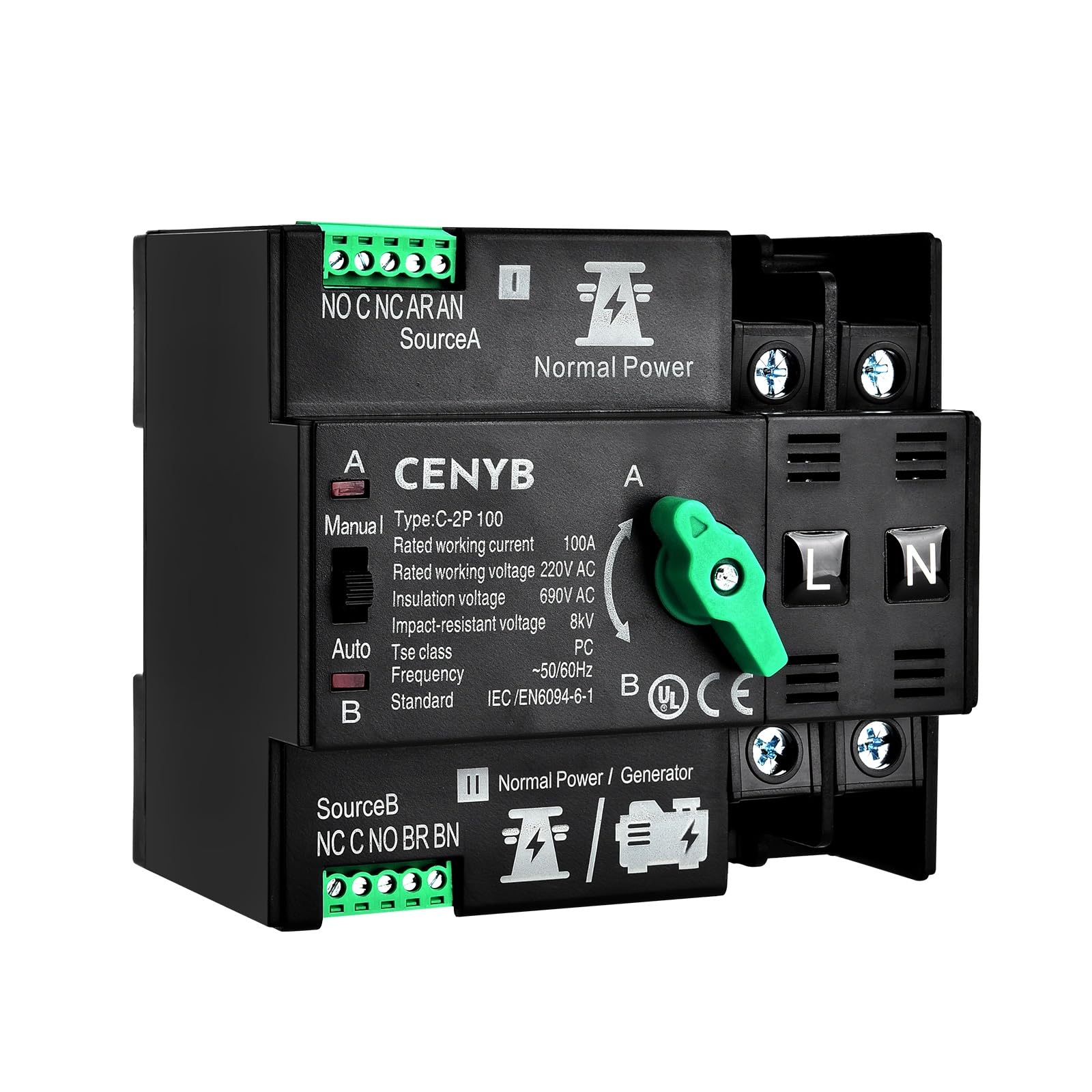 Wohnmobil PV Netzvorrangschalter 2P 100A 220V Auto/Manuell DIN Modul