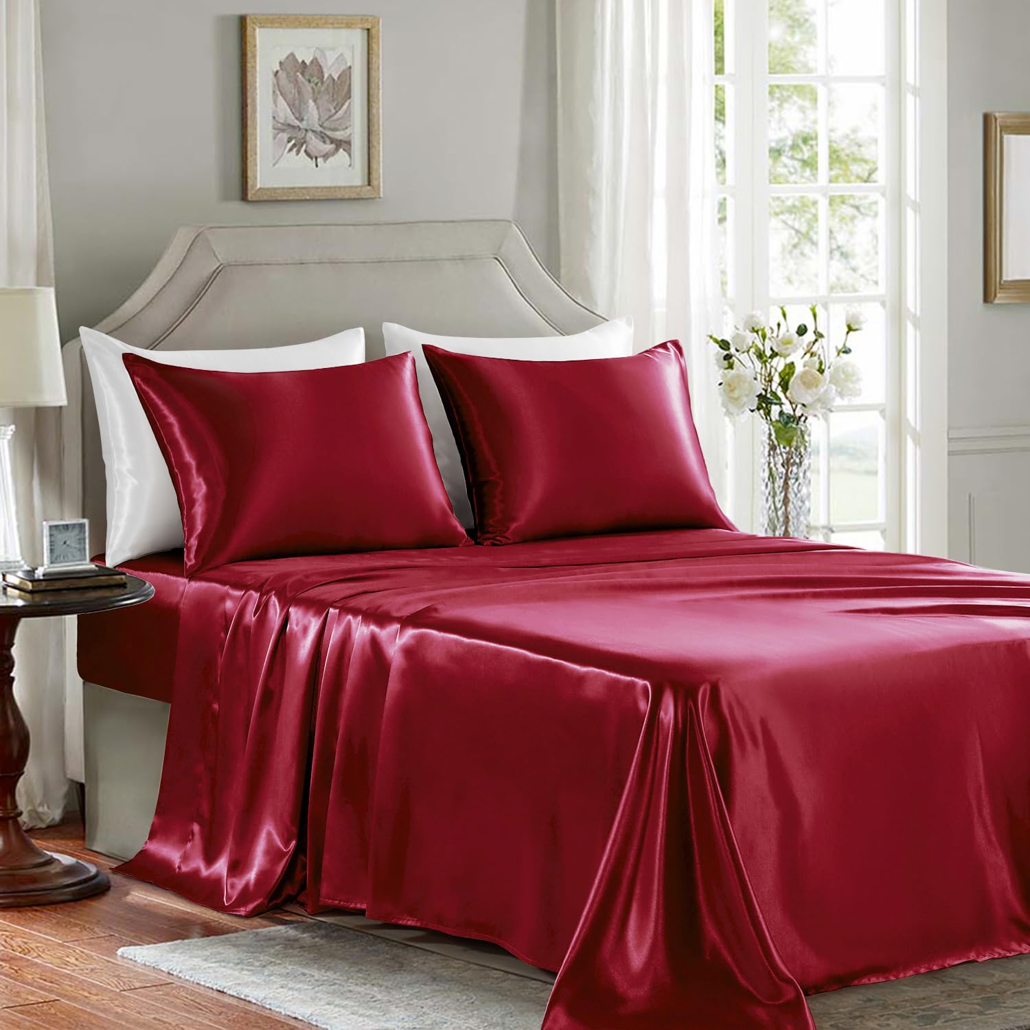GOLAL Satin Sheets Full Size, 4 Pieces Luxury Silky Soft Bed Sheets - Image 3