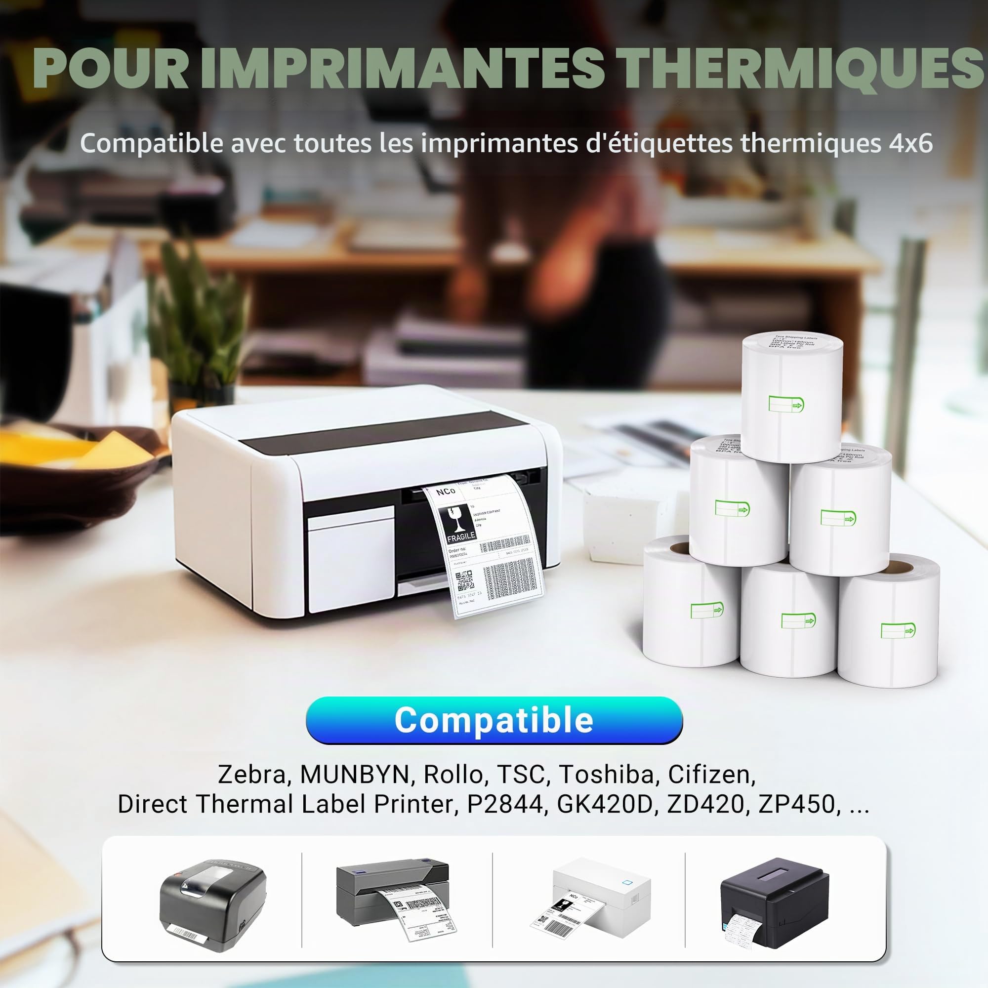 Tera Étiquettes D'expédition Thermique 100mm x 150mm (250 étiquettes/rouleau, 6 rouleaux) pour Diverses Imprimantes Etiquettes D'impression Claires sans BPA Etiquettes D'adresse Adhésives
