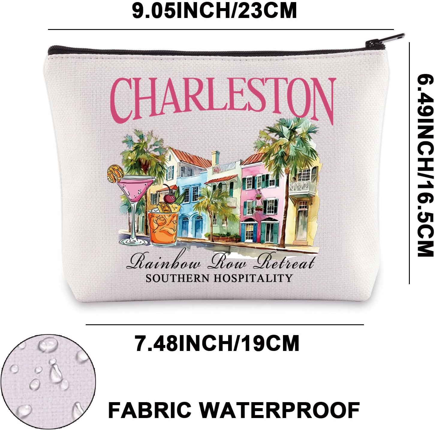 JNIAP Charleston Makeup Bag Charleston Vacation Gifts Charleston Rainbow Row Gifts Charleston Bachelorette Trip Gifts (CHARLESTON mb) - Image 2