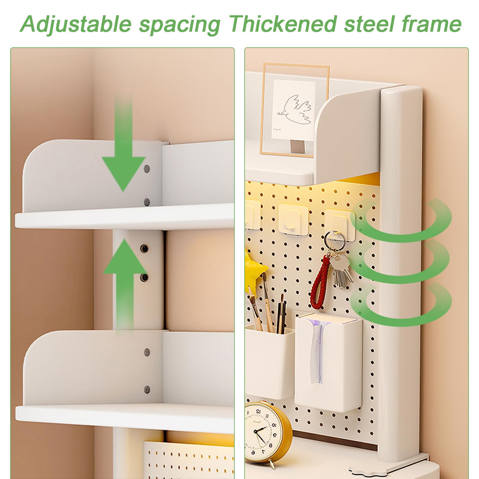 Etagere Rangement Bureau Panneau Perforé De Bureau à Pince, Panneau De Confidentialité Pour Bureau, Panneau Perforé En Métal Magnétique Avec Accessoires, Organisateur De Bureau De Jeu(Green,40*80cm/16