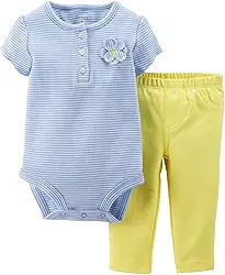 Conjunto de 2 peças de body e calça para bebês meninas, Amarelo, 3 Meses