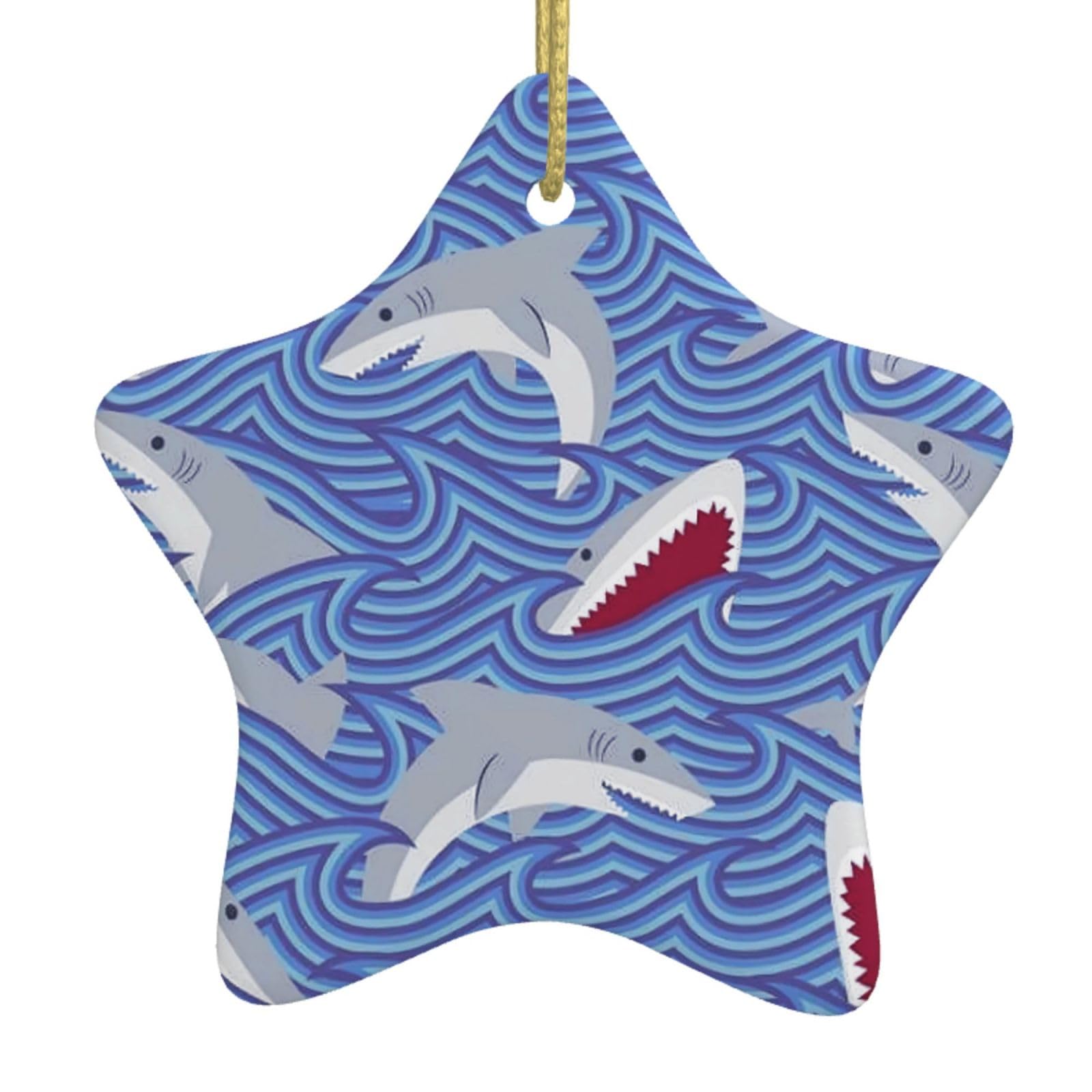 Foraging Fish Print Christmas Ornaments, Ceramic Hanging Ornament, Round Shape Decorations
