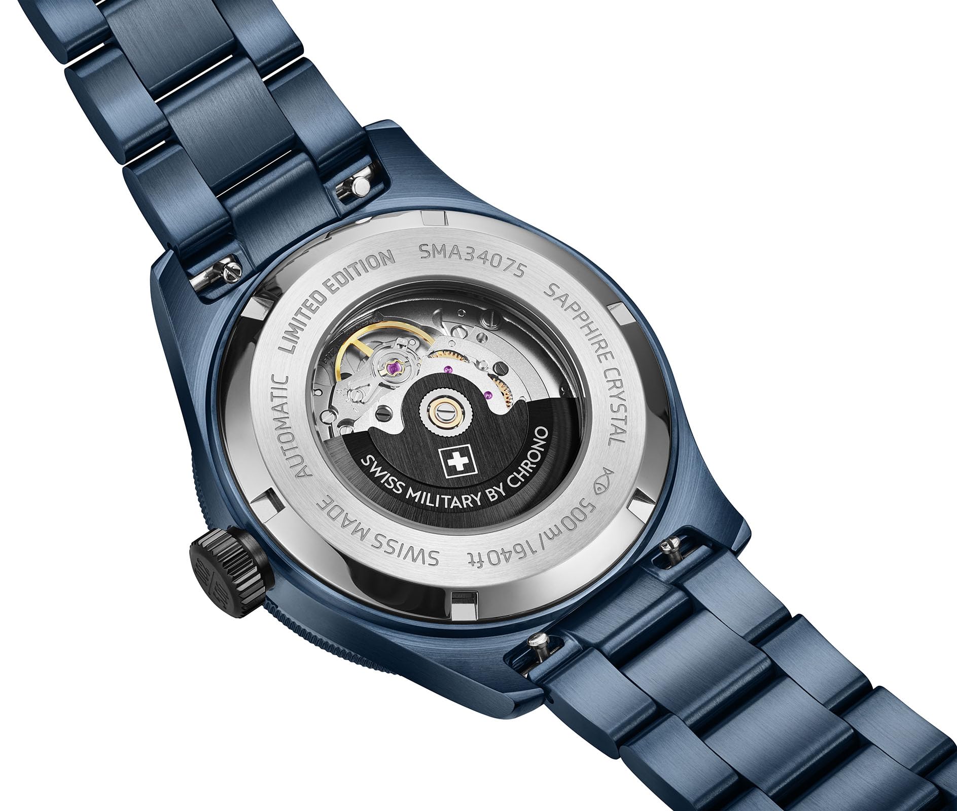 Swiss Military by Chrono SMA34075.10 Limited Edition automatyczny zegarek męski na rękę szwajcarski mechanizm zegarowy ze stali nierdzewnej metalowy pasek szafirowy niebieski