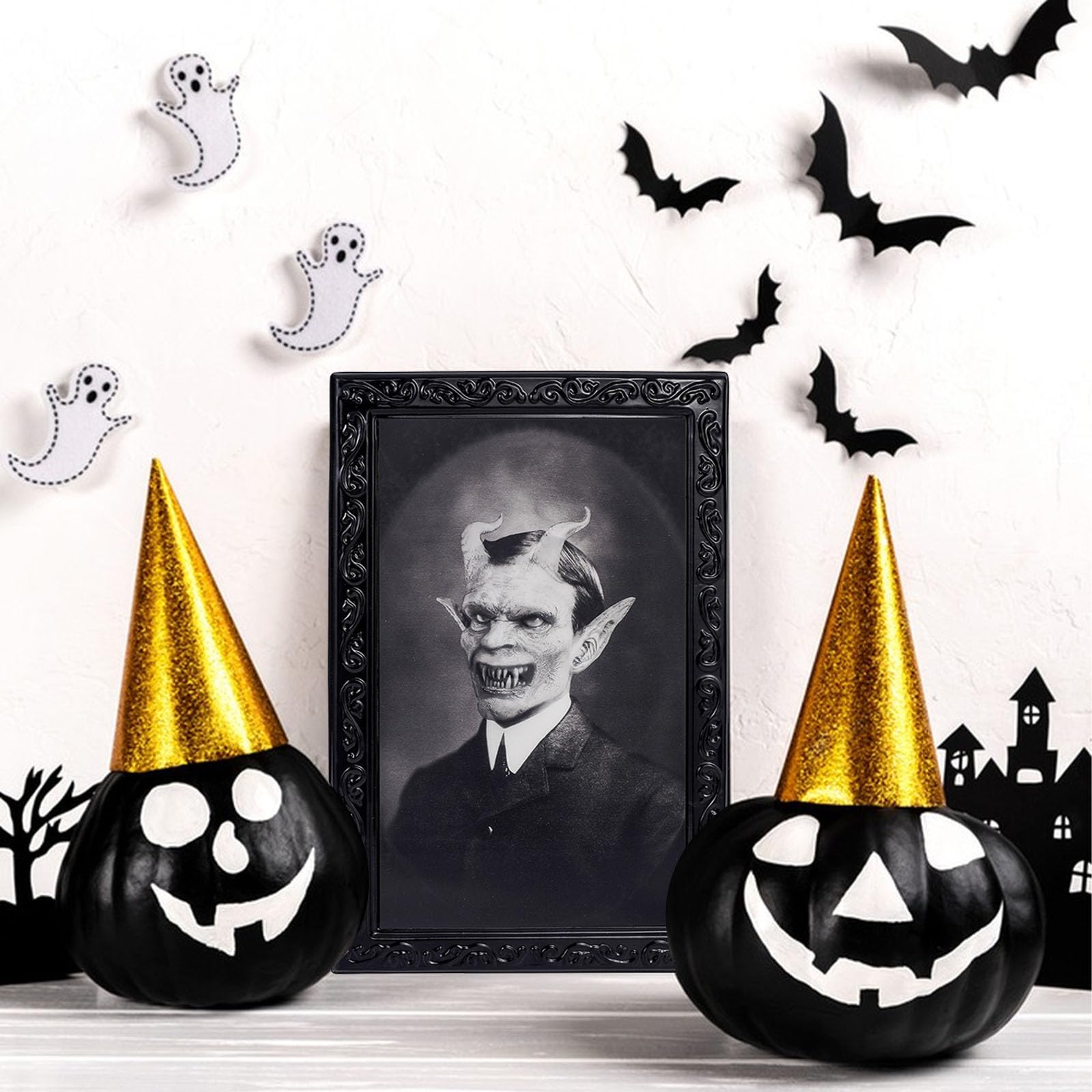 4 Piezas 3D Fantasma Fotos Marco, 3D Halloween Retrato Caras Cambiantes, Decoración de Casa Encantada, Decoración para Horror
