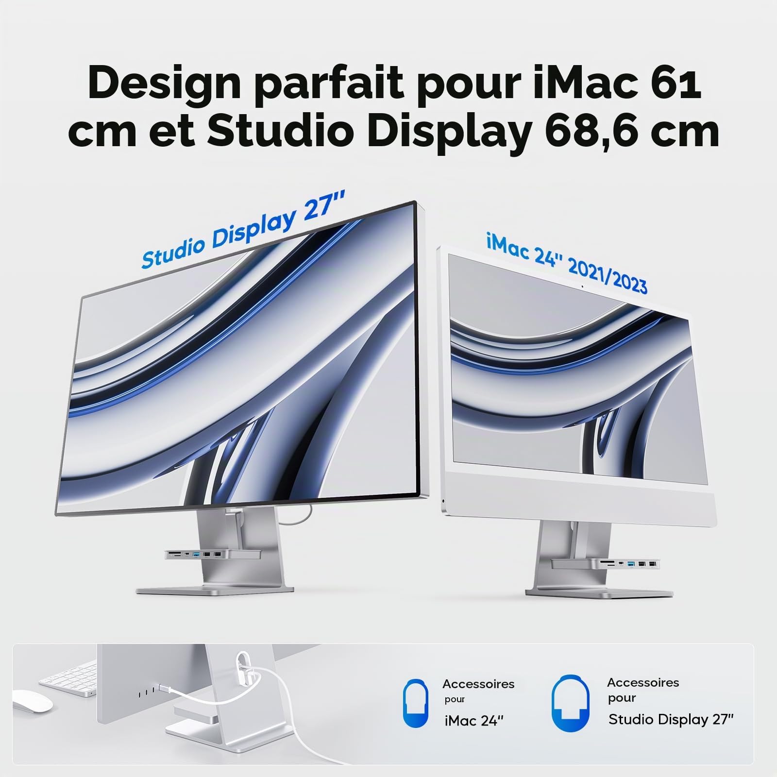 iMac Accessoires pour iMac 24" 2021/2023/2024, hub USB C pour iMac M1/M3/M4 & Studio Display 27", iMac USB HUB avec USB A/C 10 Gbit/s, SD/TF, boîtier SSD M.2 (SSD Non Inclus), Adaptateur iMac