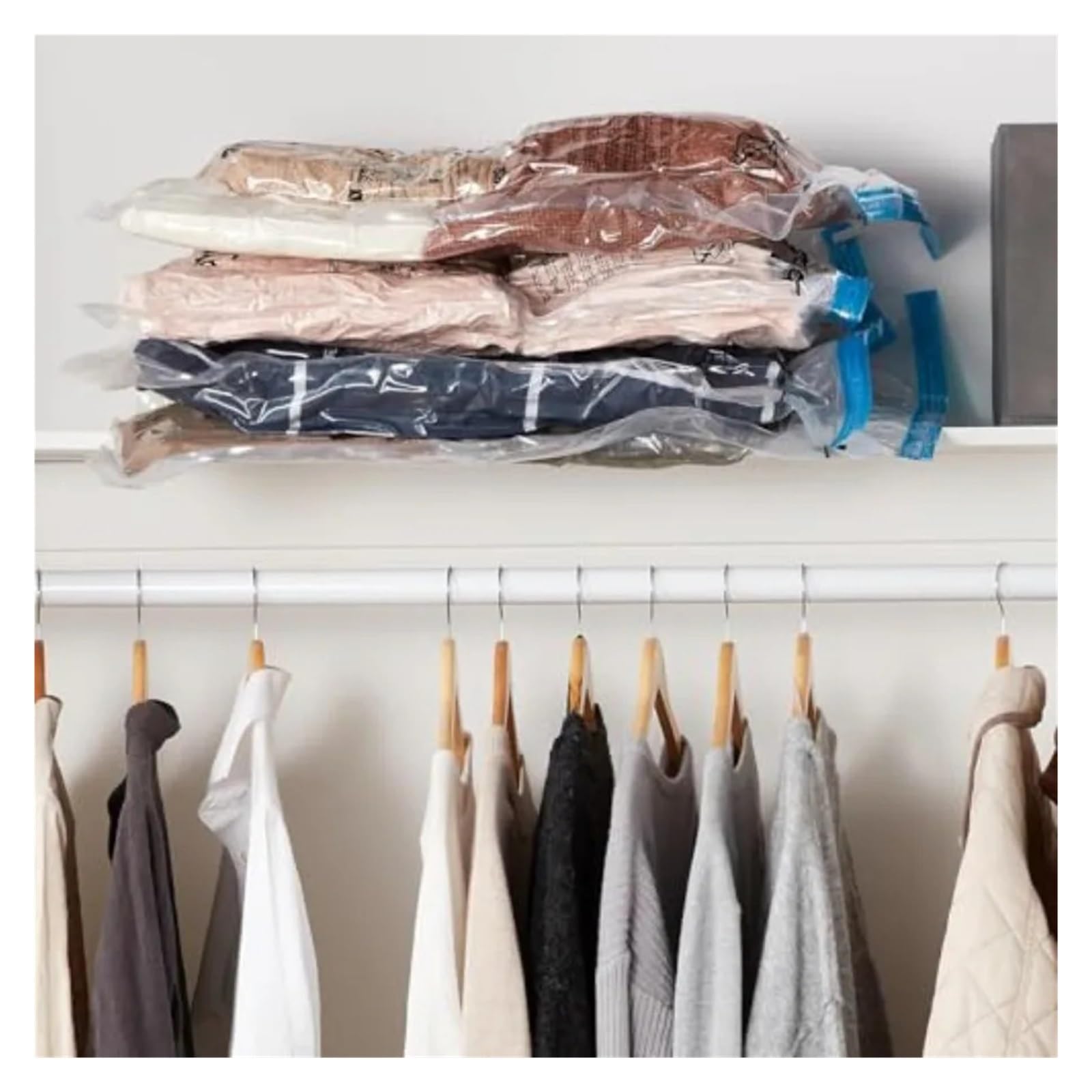 Bolsas de Compresión al Vacío Bolsas de almacenamiento al vacío | Compresión que ahorra espacio for ropa y ropa de cama, reutilizable con bomba manual, transparente, paquete de 5(L)