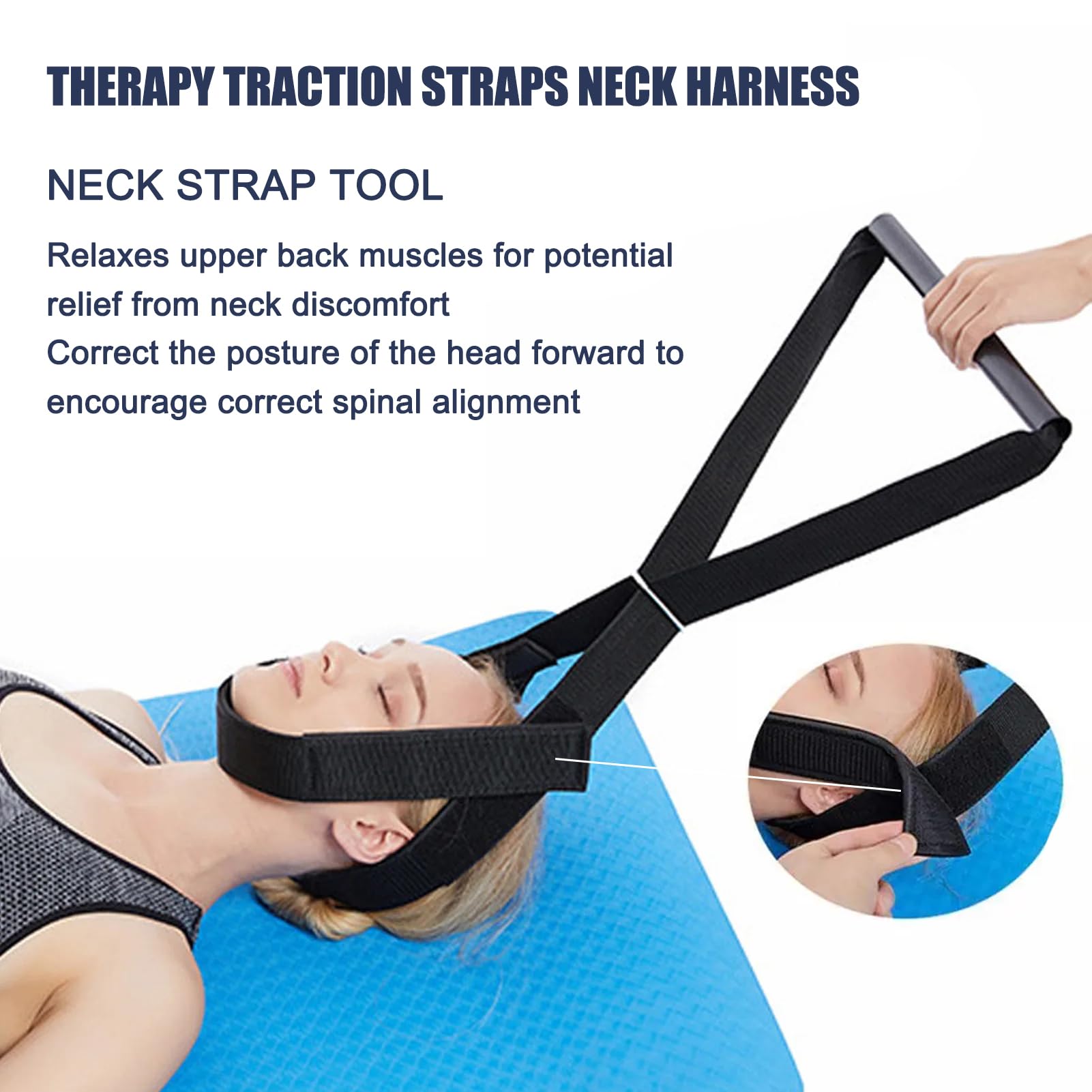 HMWOKPOT Neck Traction Device, Handle Neck Stretcher Strap with Chin Strap for Spine Chiropractic Decompression and Neck Pain Relief