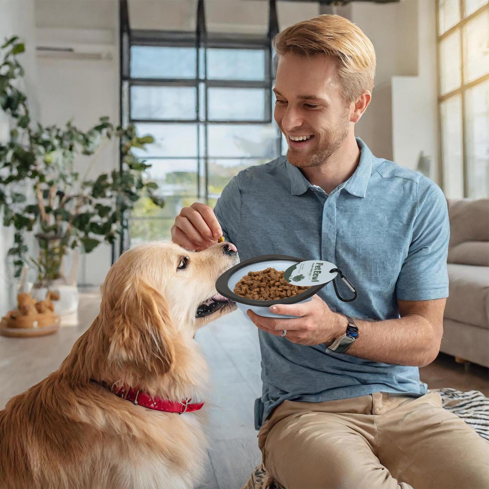 Pieghevole Per Cani Animali Cibo E Acqua Moschettone