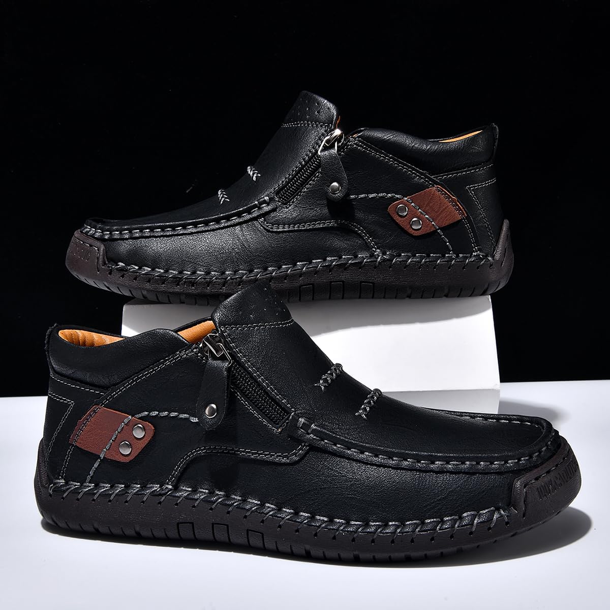 Coramtty Men's Casual Chukka Boots Handmade Comfort Vintage Mid Top Ankle Boots Side Zipper Lightweight Loafers Walking Driving Dress Shoes - Image 4