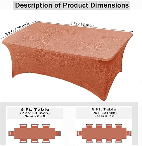 Miniatura 5 de JFDYDM Paquete de 1 mantel de elastano color oro rosa con purpurina de 8 pies, ajustable para mesas rectangulares de 8 pies, mantel rectangular para