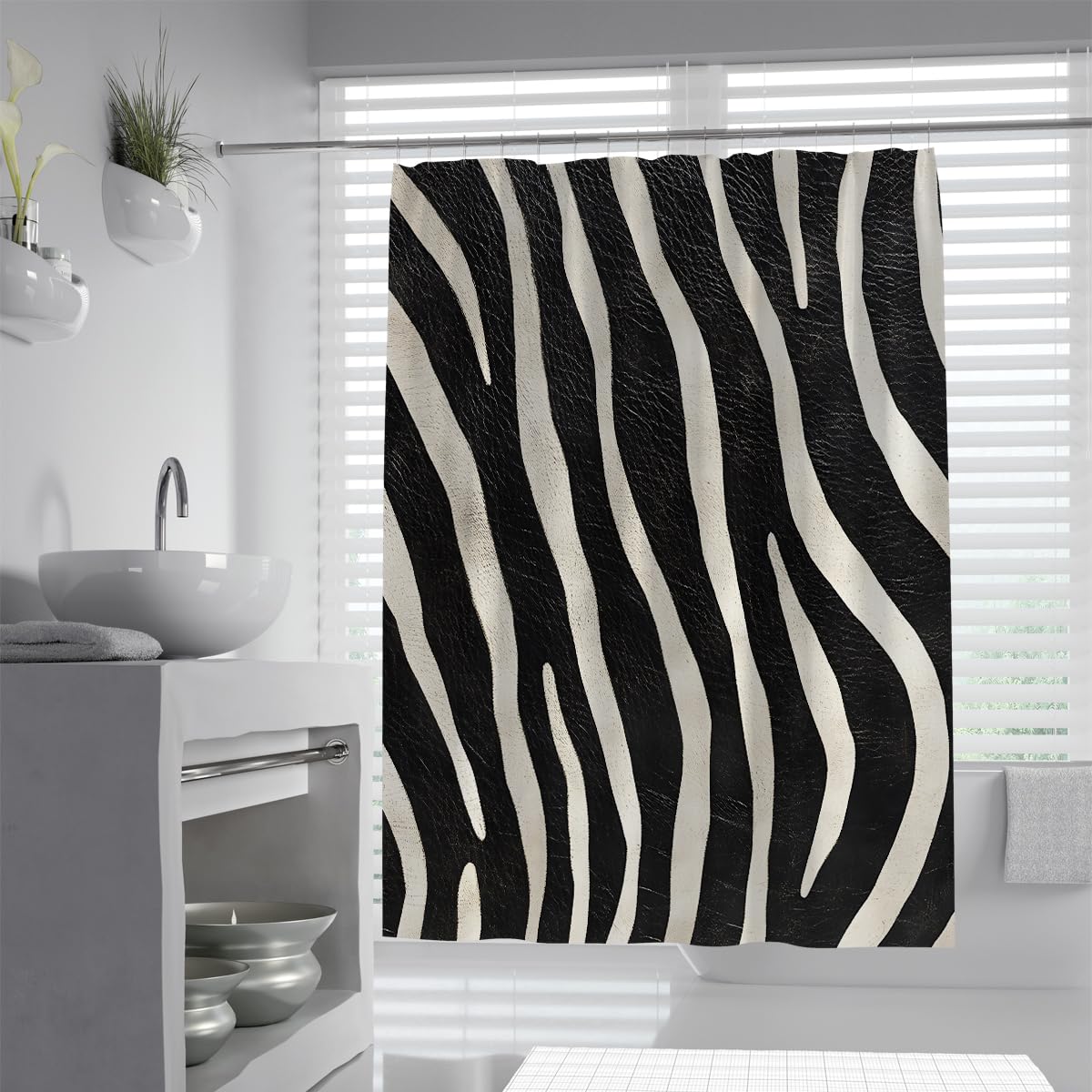 UIRINGART Contemporary Zebra Textured Shower Curtain W180xL200cm Modern Abstract Geometric Safari Pattern Mildew Resistant Washable Home Hotel Bathroom Screen With Hook