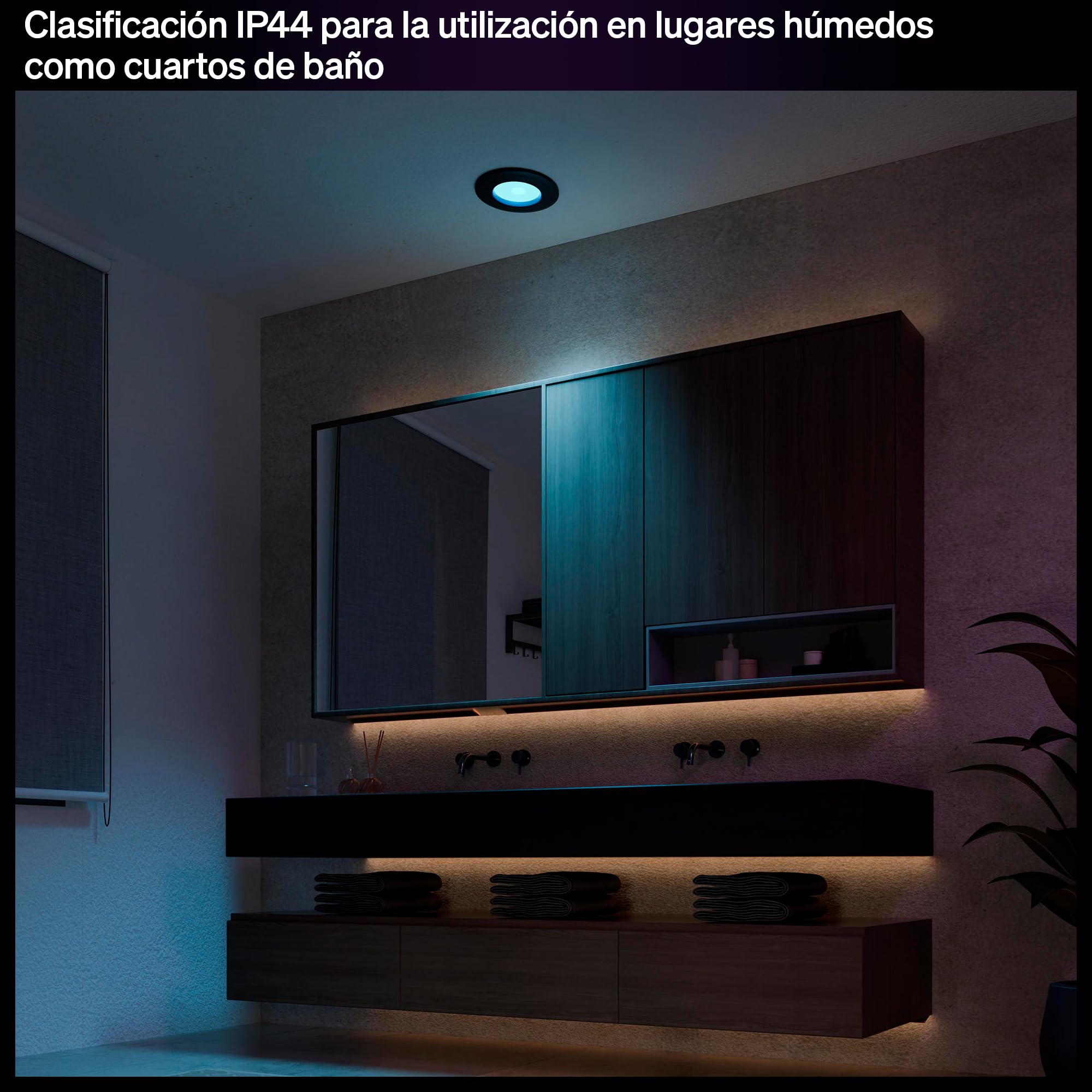 Philips Hue Slim Downlight, Plafón LED Empotrable, 1000 lm, 90 mm, Diseño Delgado, Espectro Luz de Día 1000K-20000 K, Regulación Ultrabaja, Color Preciso, Iluminación Inteligente, Negro, Pack de 1