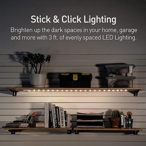 Miniatura 2 de POWER PRACTICAL Luminoodle - Tira de luz LED de clic para estantes, gabinetes de cocina y muebles, 1 paquete incluye botón de encendido y cinta