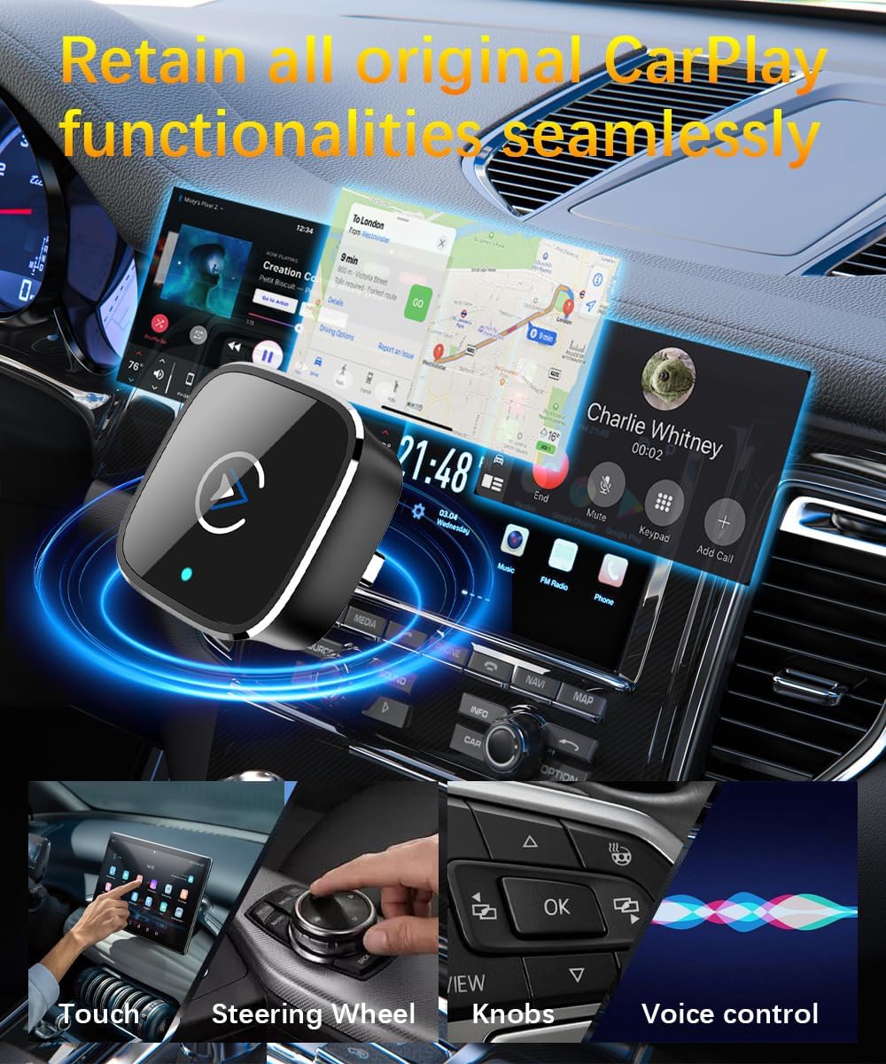 Wireless CarPlay Adapter for iPhone,Mini USB Design,2026 Upgrade with Built-in Wired for Apple CarPlay Plug and Play Fast Stable Connection Car Play for iPhone & Android