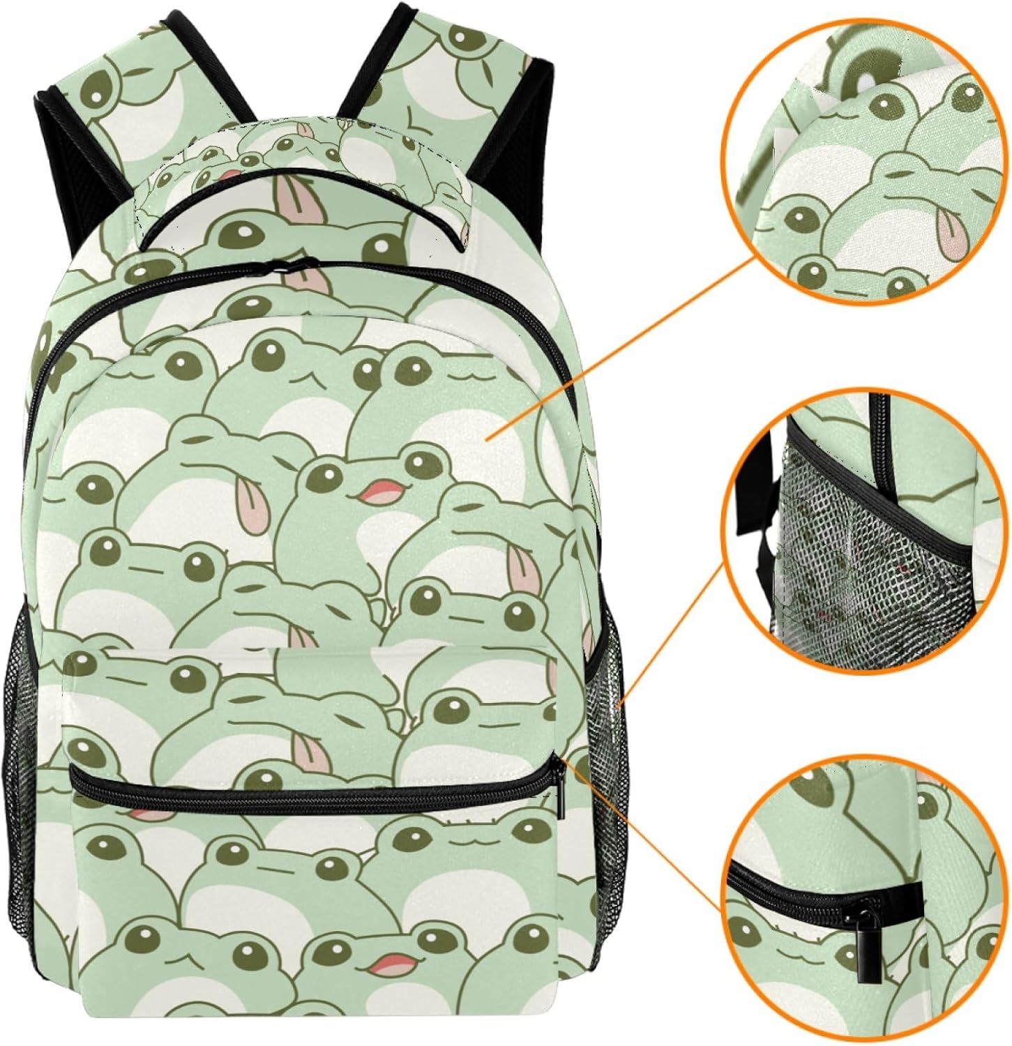 Durable Backpack for Middle Student, Cute Frog Seamless Pattern Adult Laptop Bookbag Travel Work Bag - Image 3