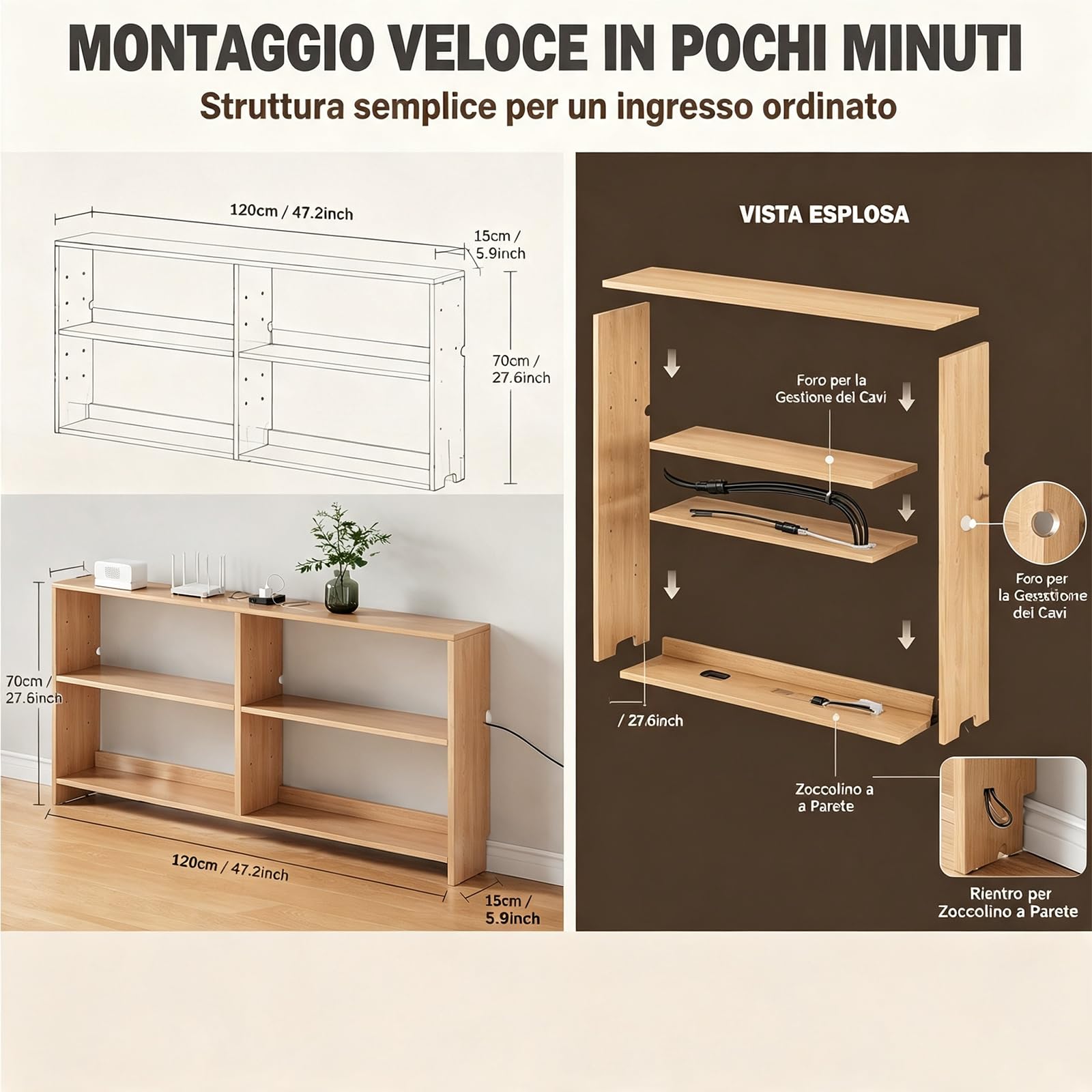 Stół konsolowy do sofy z otwartym Sto Solut 150 x 10 x 69 cm, idealny do przedpokoju, salonu, elegancki i funkcjonalny za sofą Sto Solut