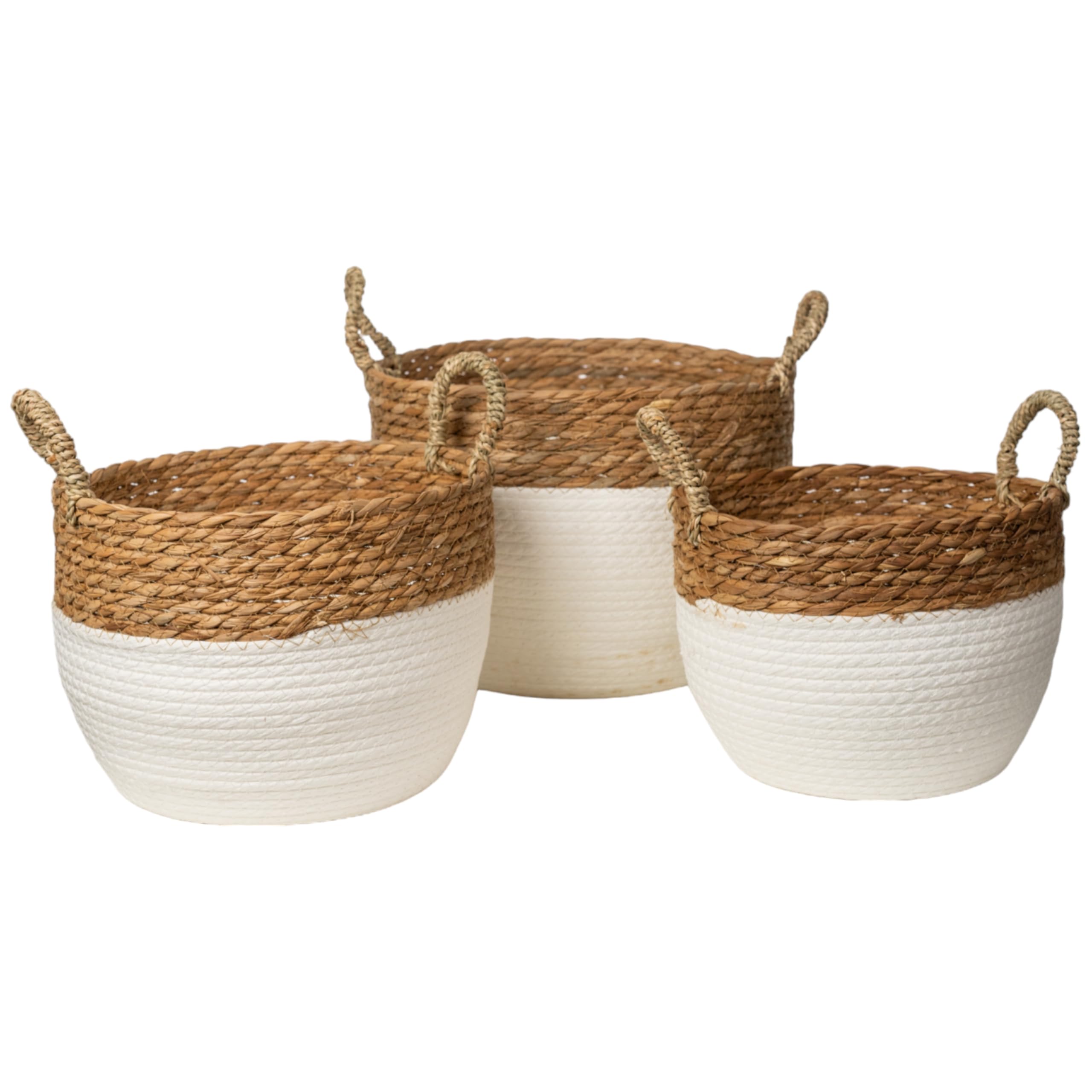 Set 3 paniers blancs fibres corbeille rangement boîte tressée ronde