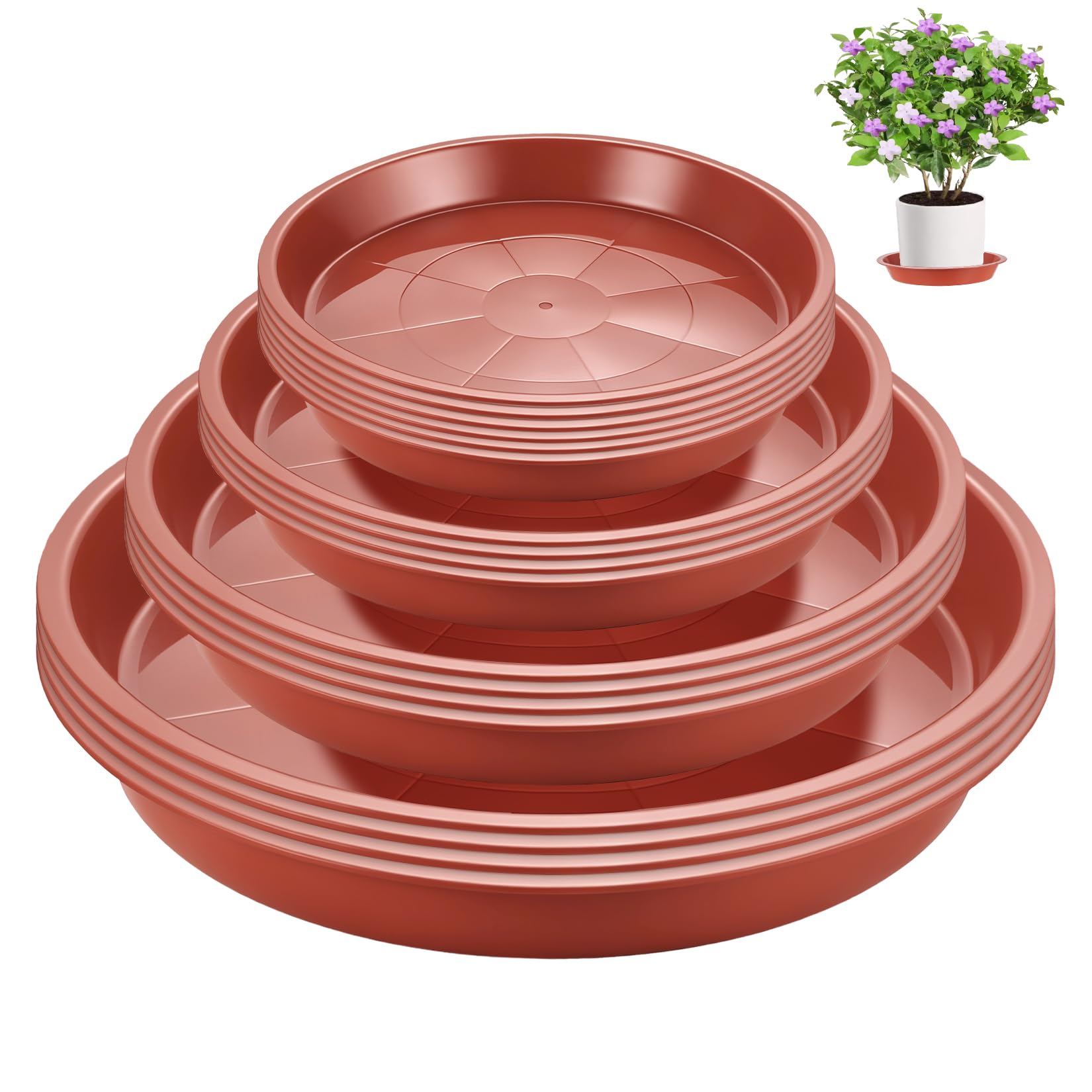 18 Pcs Brick Red Plant Pot Saucers,Waterproof Flower Plant Trays For Pots