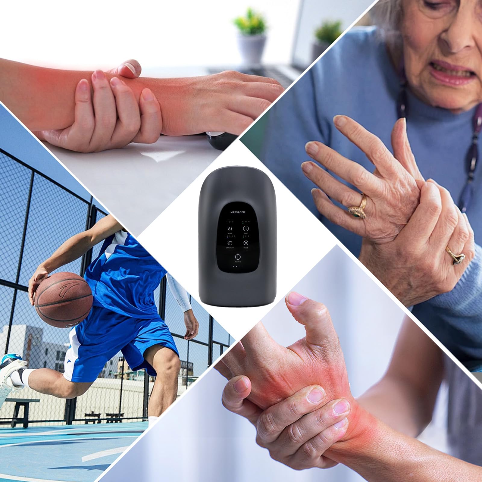 Massaggiatore elettrico per le mani, senza fili, con 3 massaggi, 3 temperature, 5 livelli di pressione, massaggiatore per dita, il miglior regalo per la famiglia e gli amici (grigio)