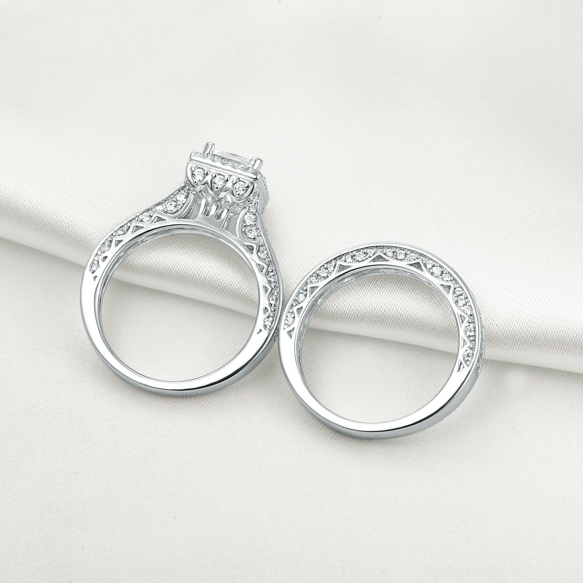 Newshe Jewellery Wedding Rings for Women Engagement Ring Bridal Set Princess Moissanite Cubic Zirconia Anniversary Promise Band Size
