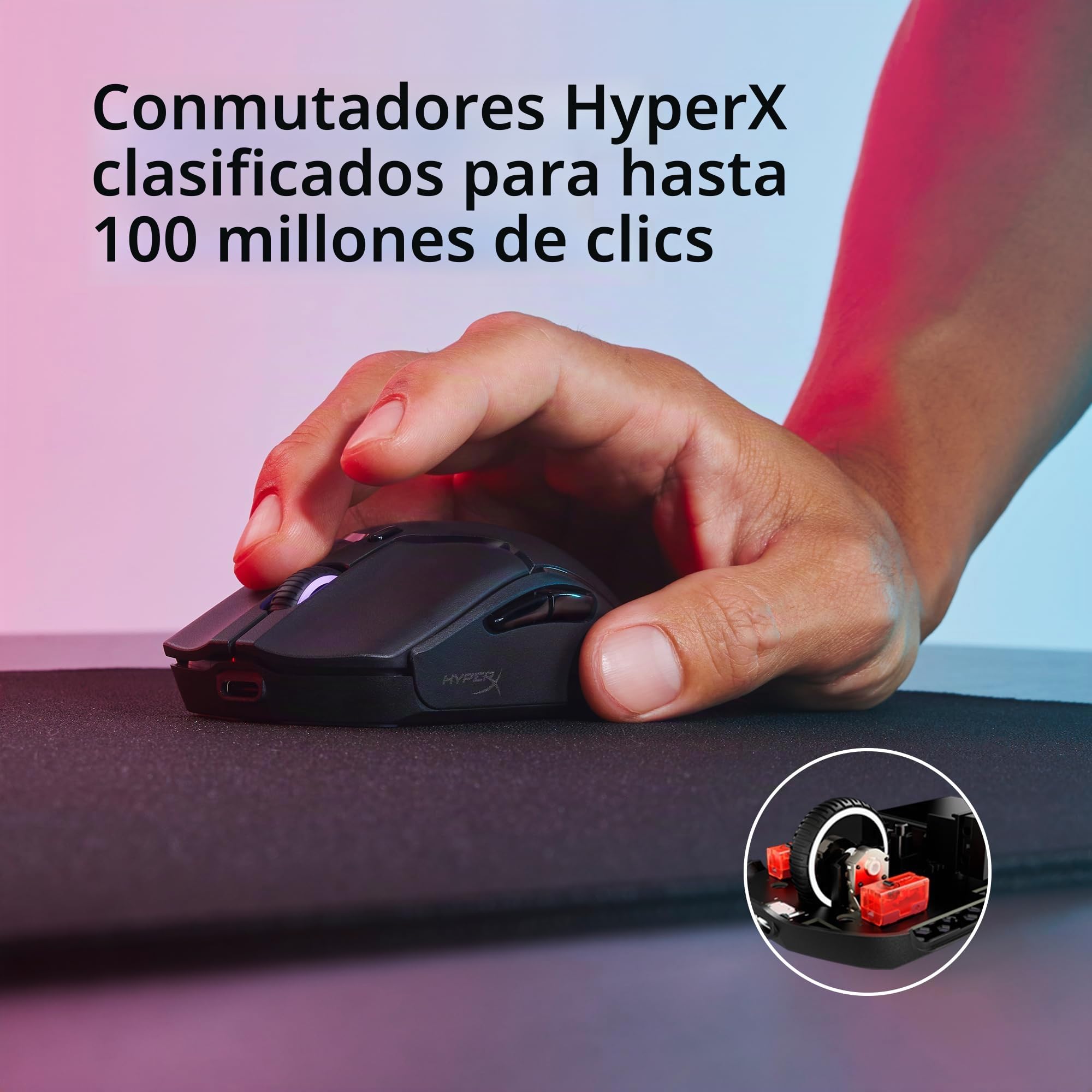 HyperX Pulsefire Haste 2 Mini Wireless - Ratón gaming inalámbrico de tamaño reducido, ultraligero 61g, batería 100h, bluetooth, color negro