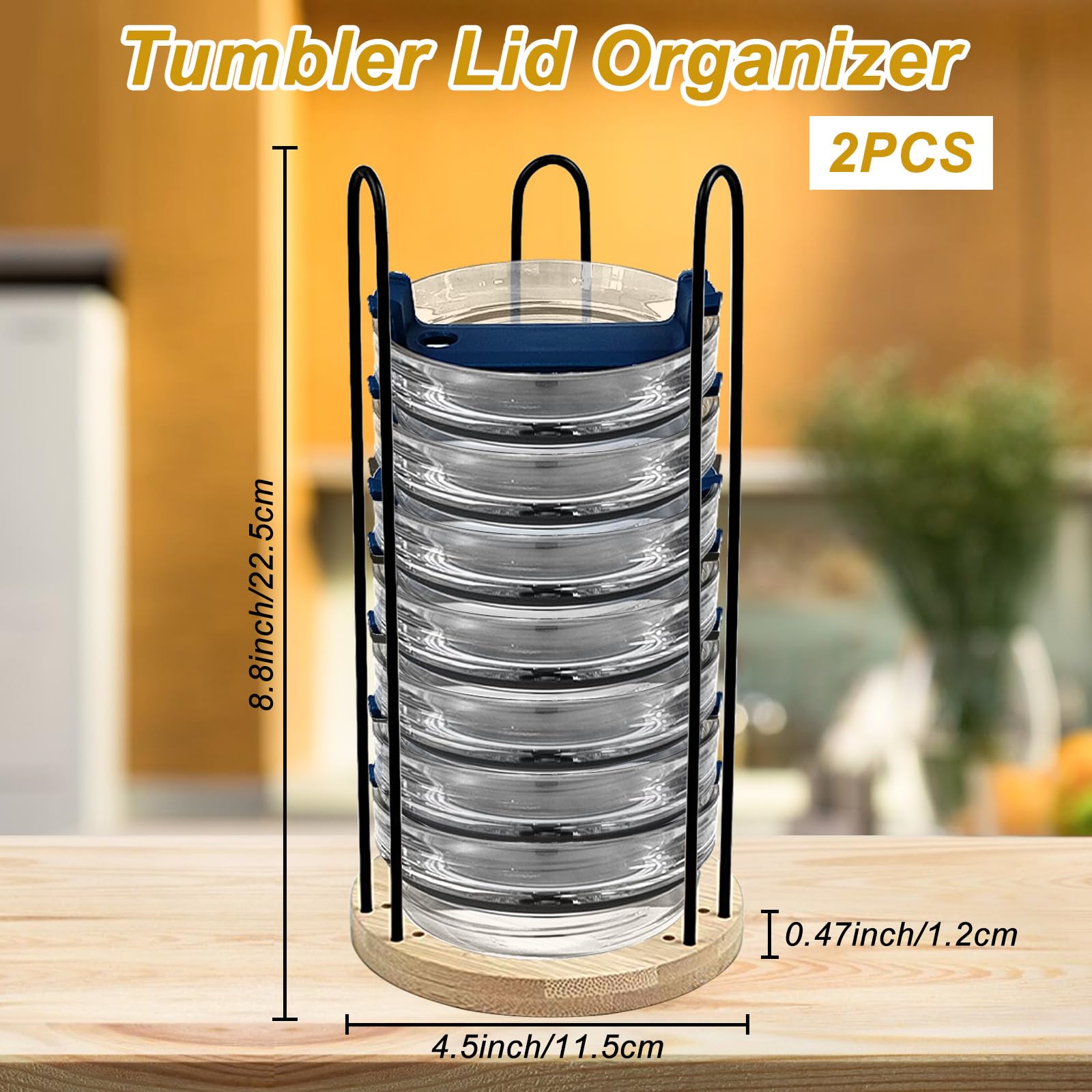 Tumbler Lid Organizer, Detachable Adjustable Size Bamboo Cup Lid, Vertical Storage for Up to 10 Lids, Cup Lid Holder, Achieve Clutter-Free Cabinets and Countertops Organization