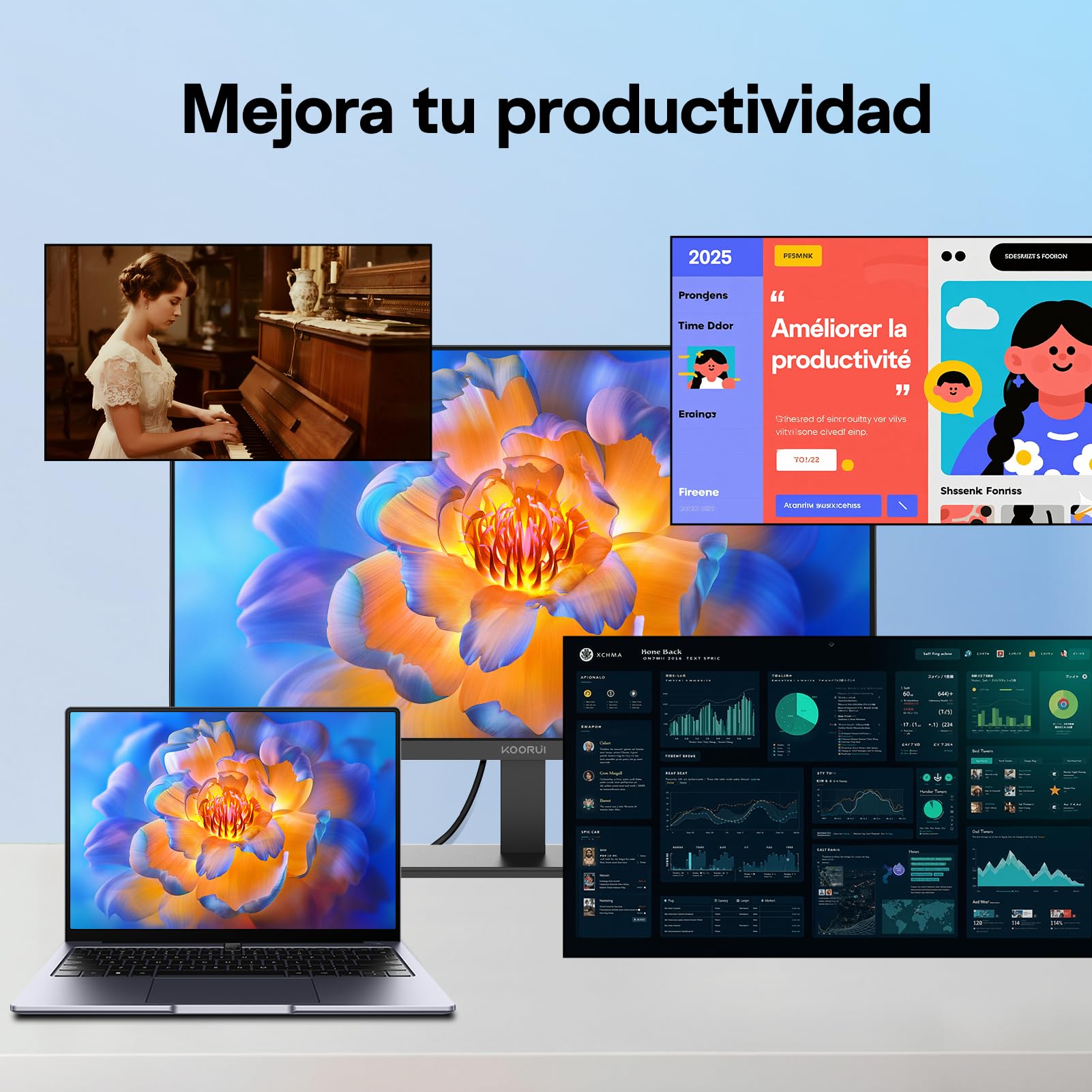 KOORUI Pantalla de 23,8 Pulgadas, IPS FHD Monitor,1920x1080,Monitor para PC de 100 Hz,con tecnología IPS y función de Cuidado Ocular, entradas HDMI y VGA,VESA 100 x 100 mm